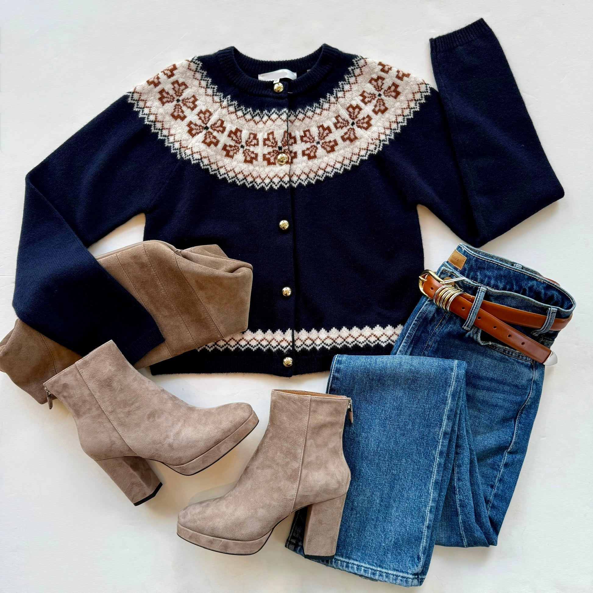 Fr040 Navy Fair isle Cardigan