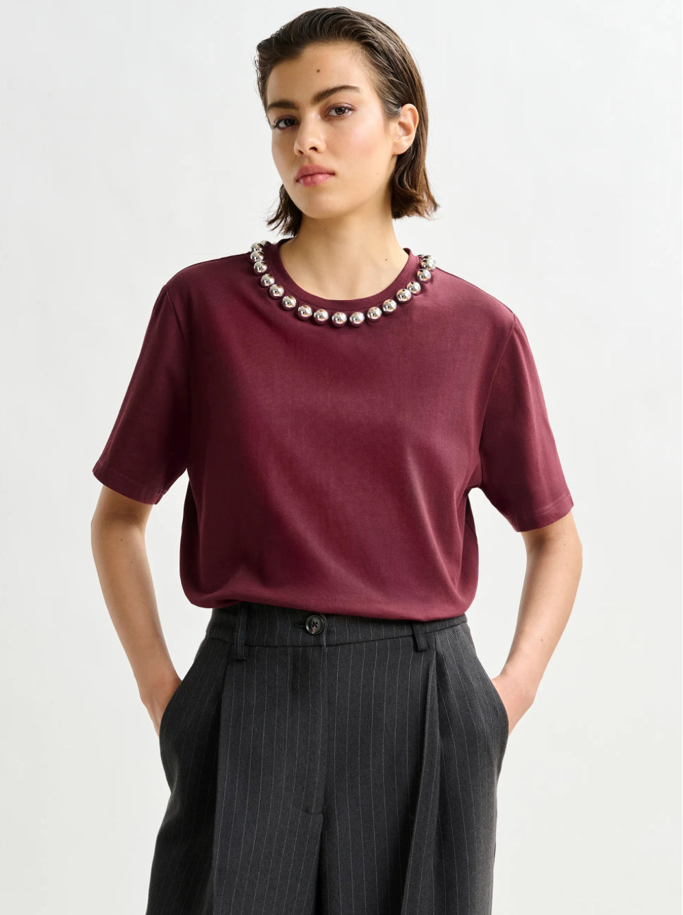Esintenso Embellished Tshirt - Burgundy