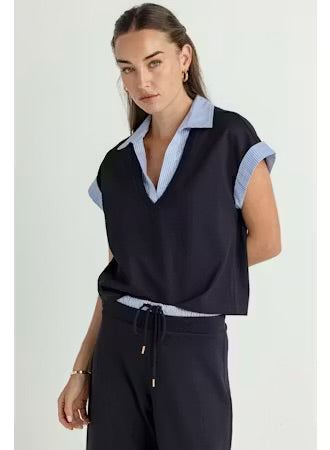 Su208 Navy Layered Popover Top