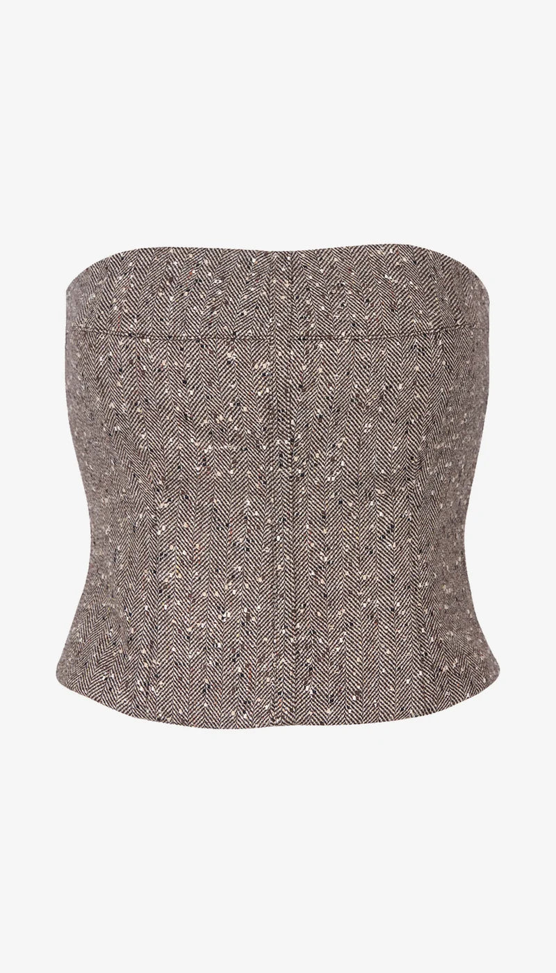 Sm26073 Brown Tweed Bustier Top