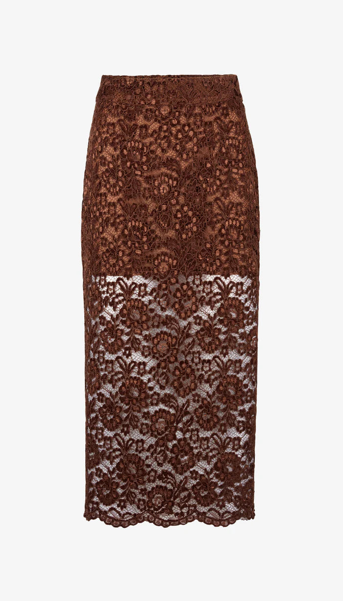 Sm25094 Brown Lace Pencil Skirt