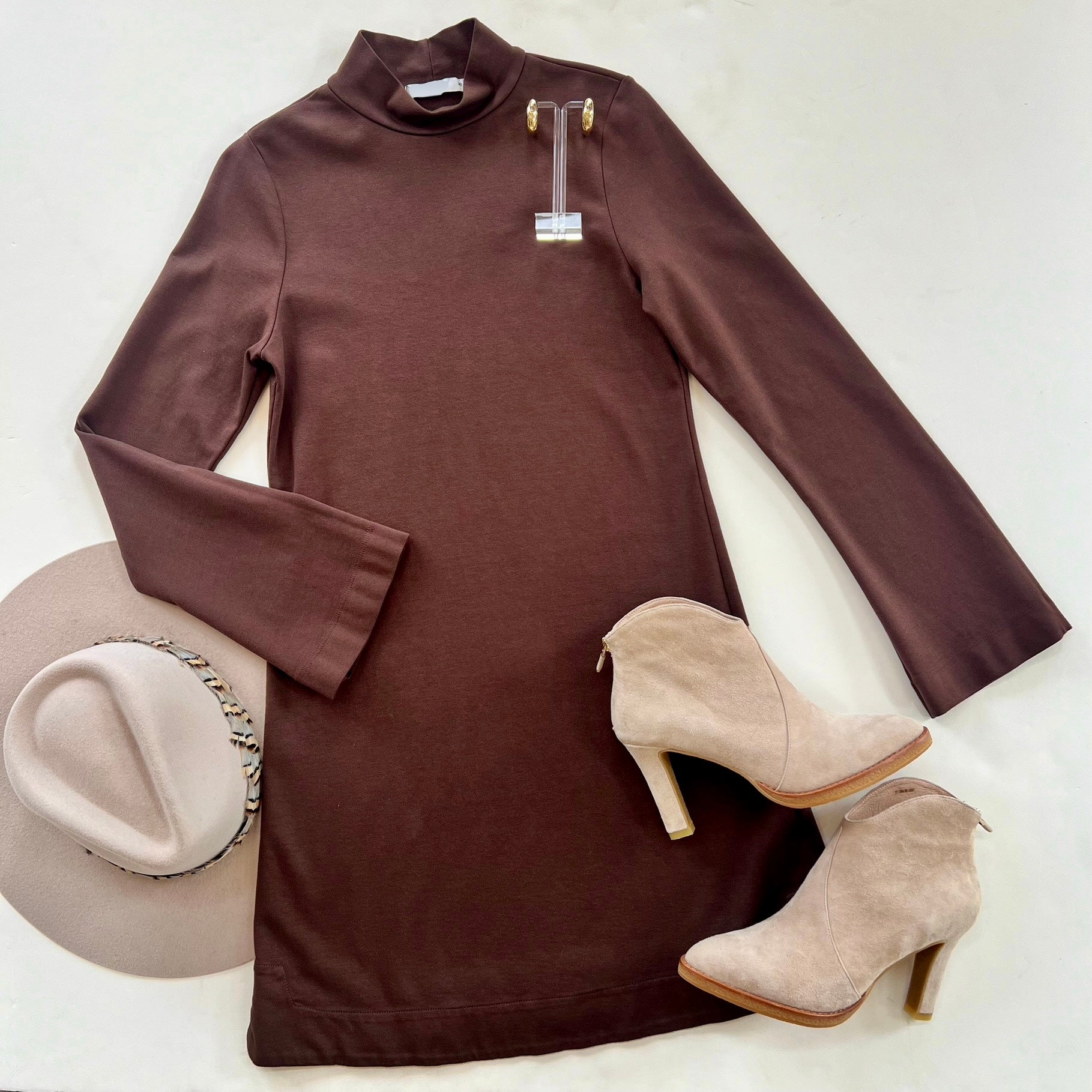 St5744 Chocolate Ponte Mod Mini Dress