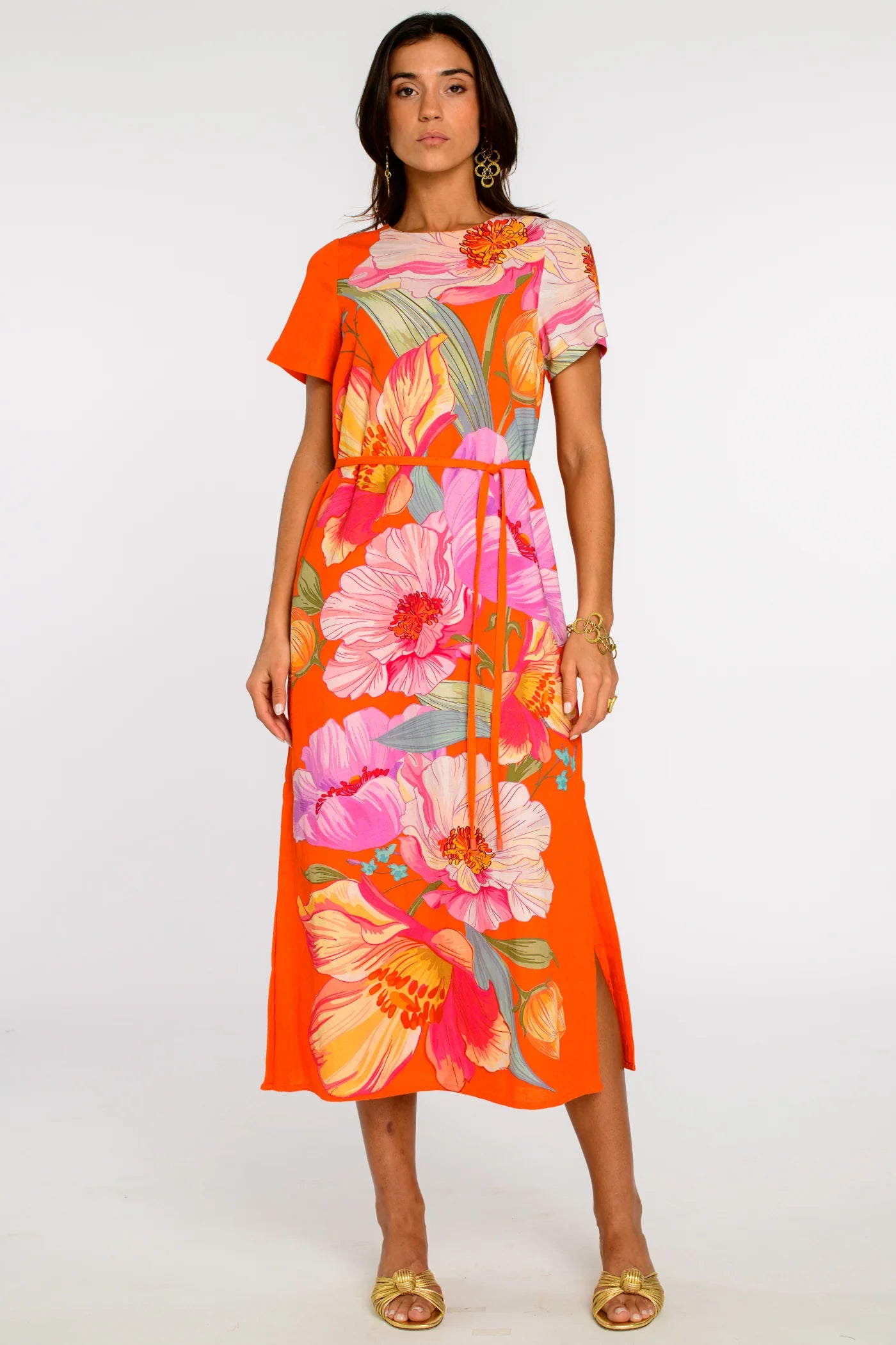 El2313 Sunset Blooms Floral Midi Dress