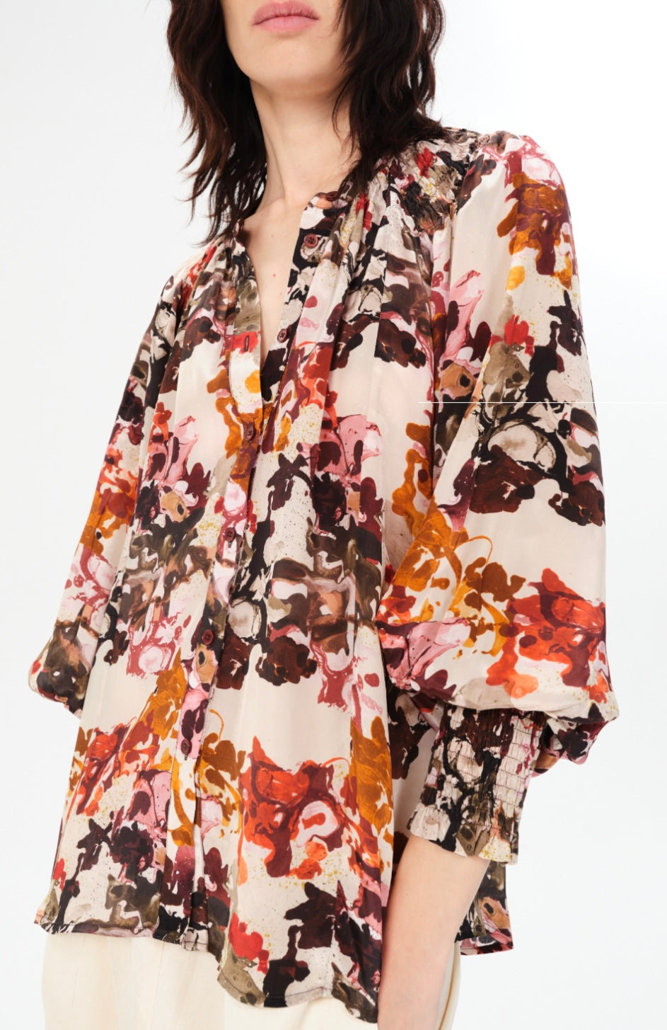 Ma12122399 Maria Cher Red Watercolor Blouse