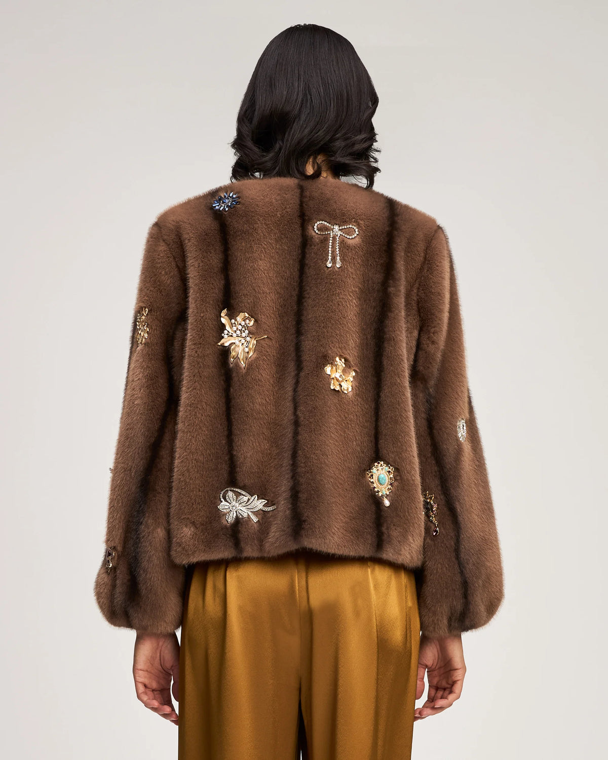 Ci113e8 Jewel Cluster Faux Mink Jacket