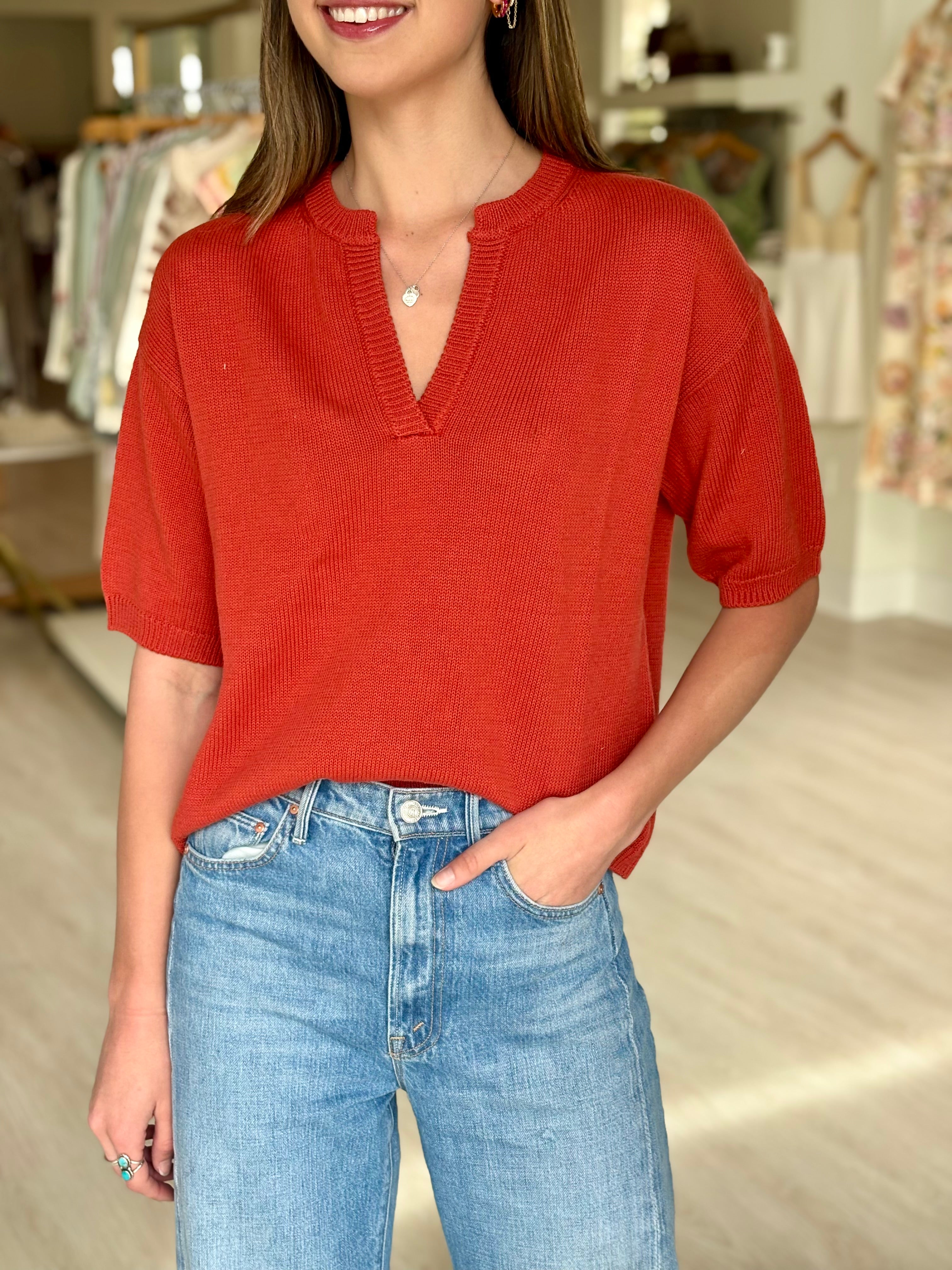 Ongd849 Rust Boxy Knit Pullover