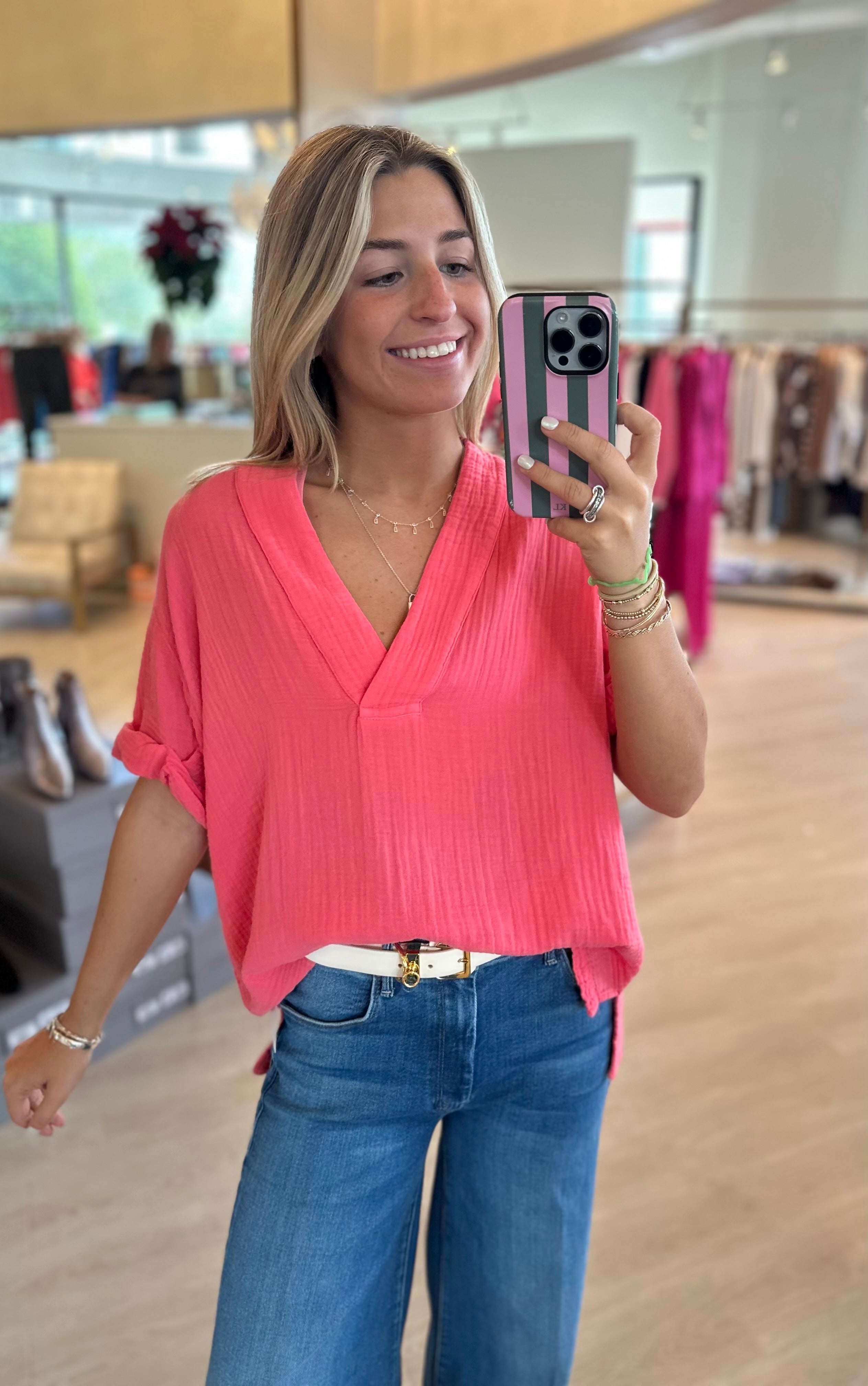 Xix5chg004 Xirena Coral Gauze Popover Top