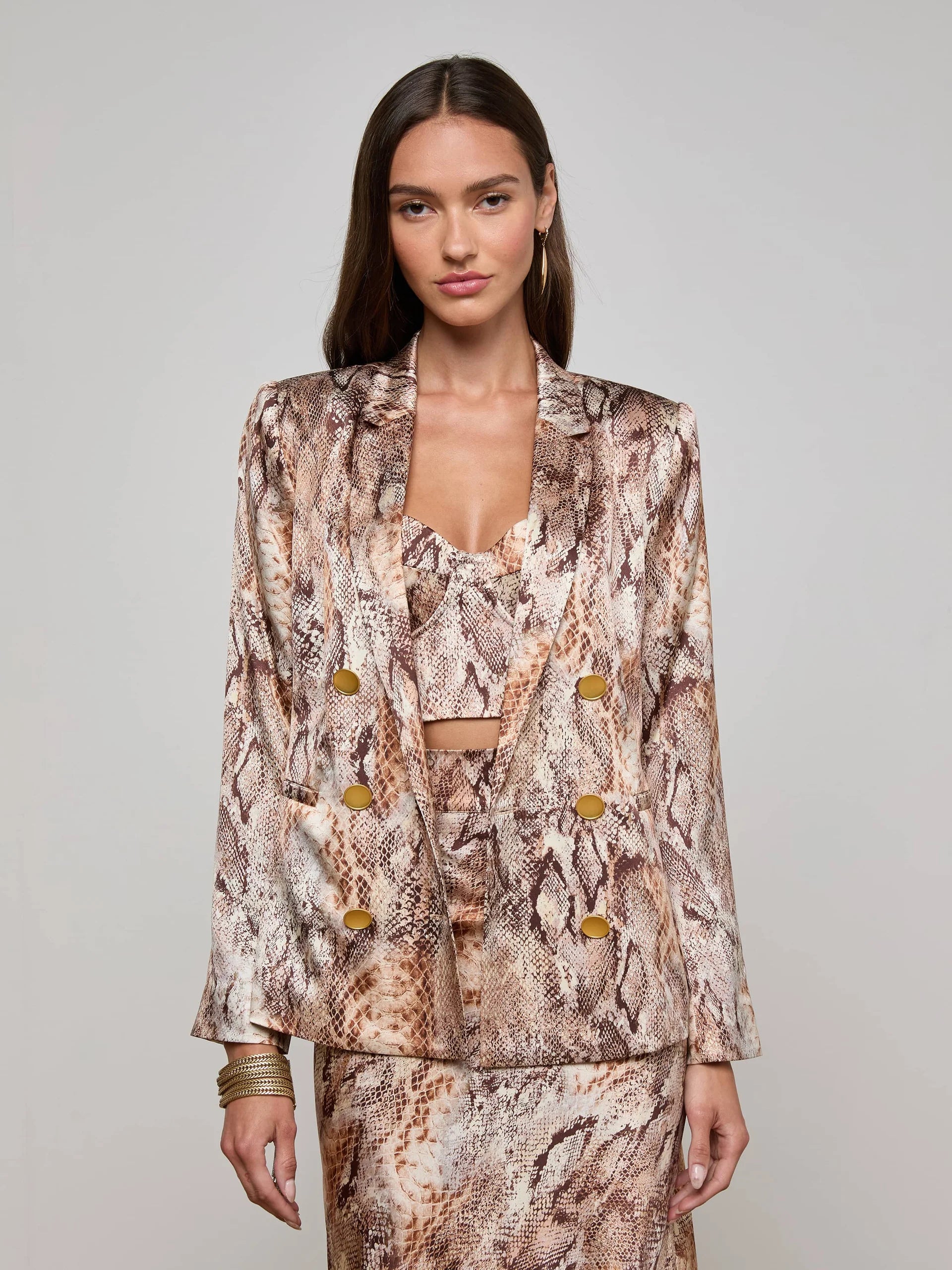 La1485 Snake Print Silk Blazer