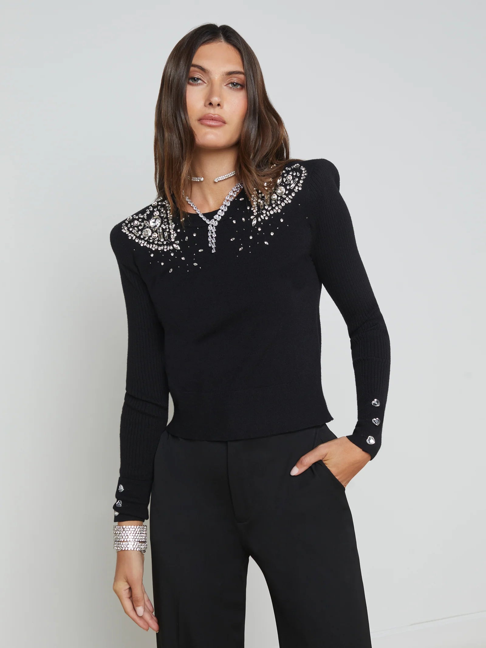 La80043 L’agence Embellished Heart Sweater