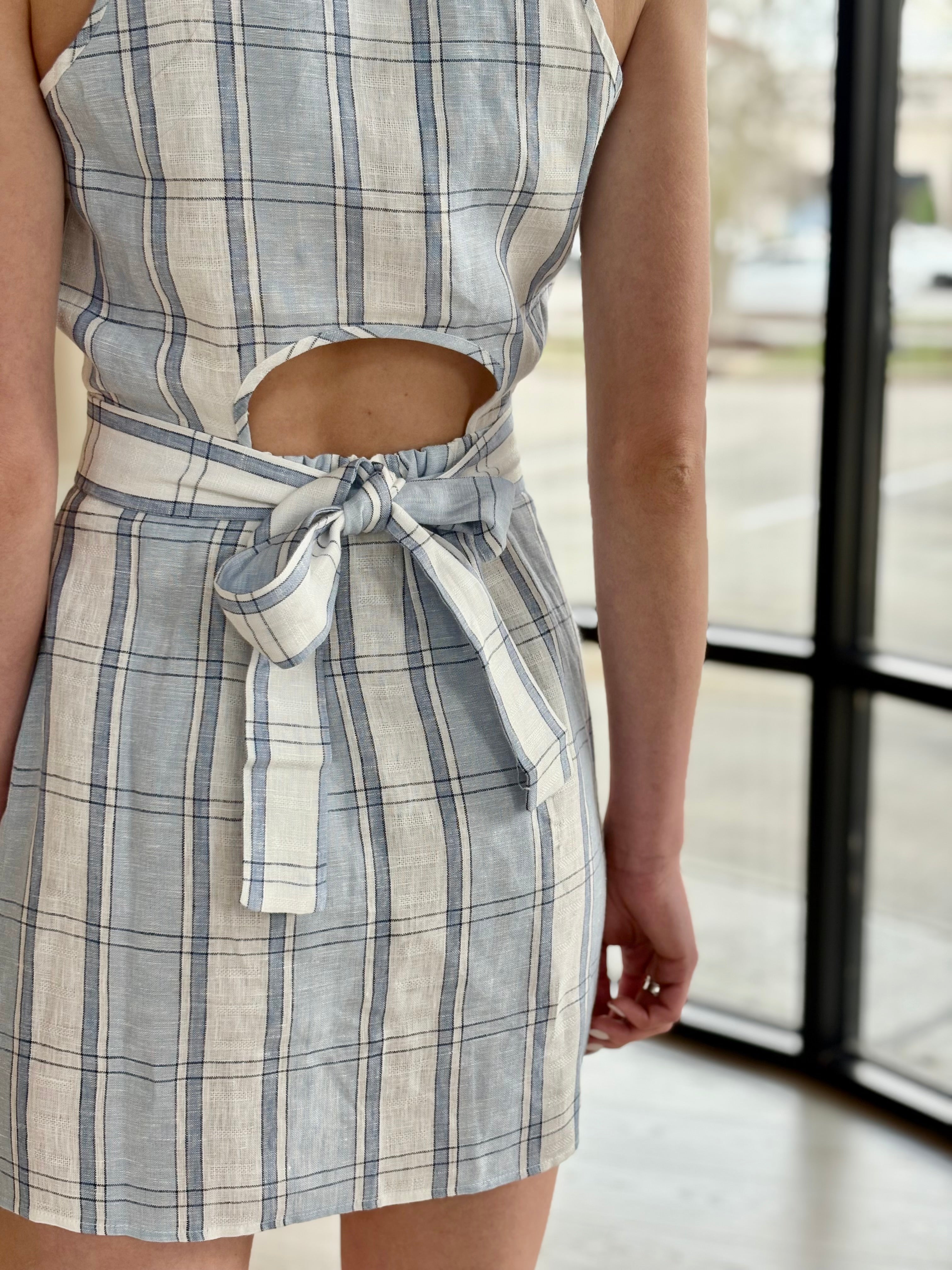 He0207 Linen Stripe Mini Dress