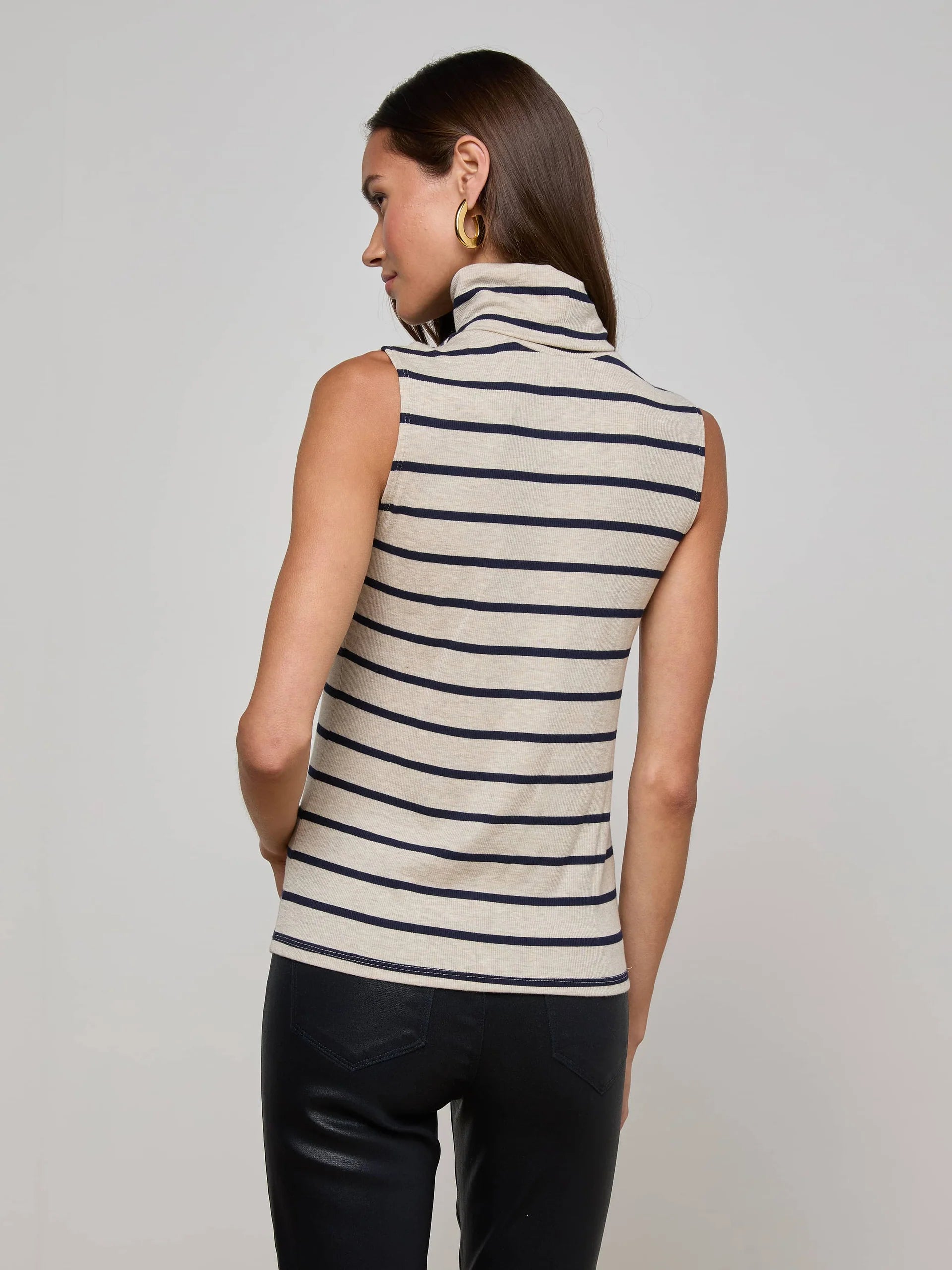 La5561 Navy Stripe Sleeveless Turtleneck