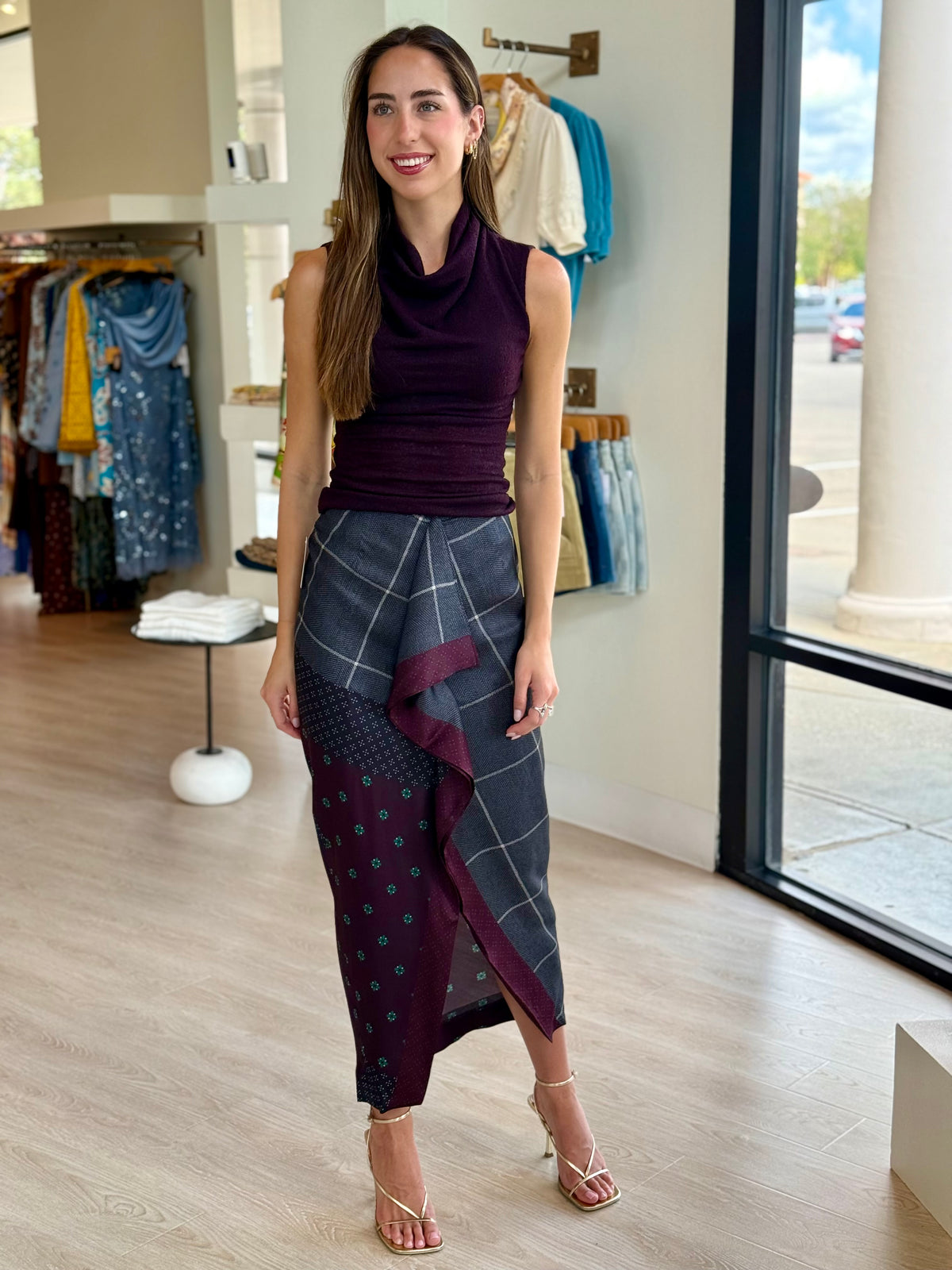 Sm26101 Scarf Print Midi Skirt
