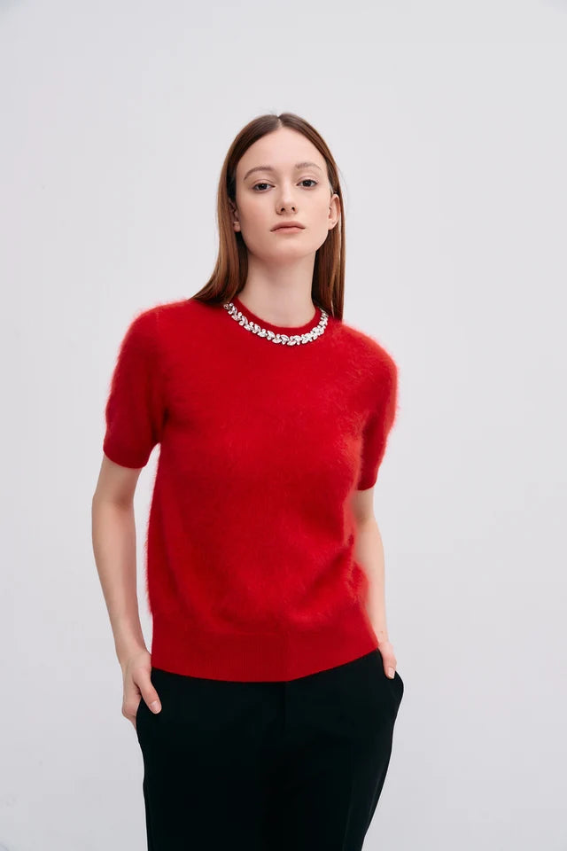Pl3730 Jeweled Cashmere Top - Red