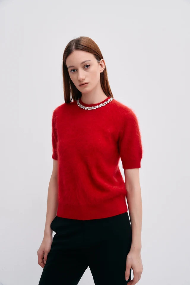 Pl3730 Jeweled Cashmere Top - Red
