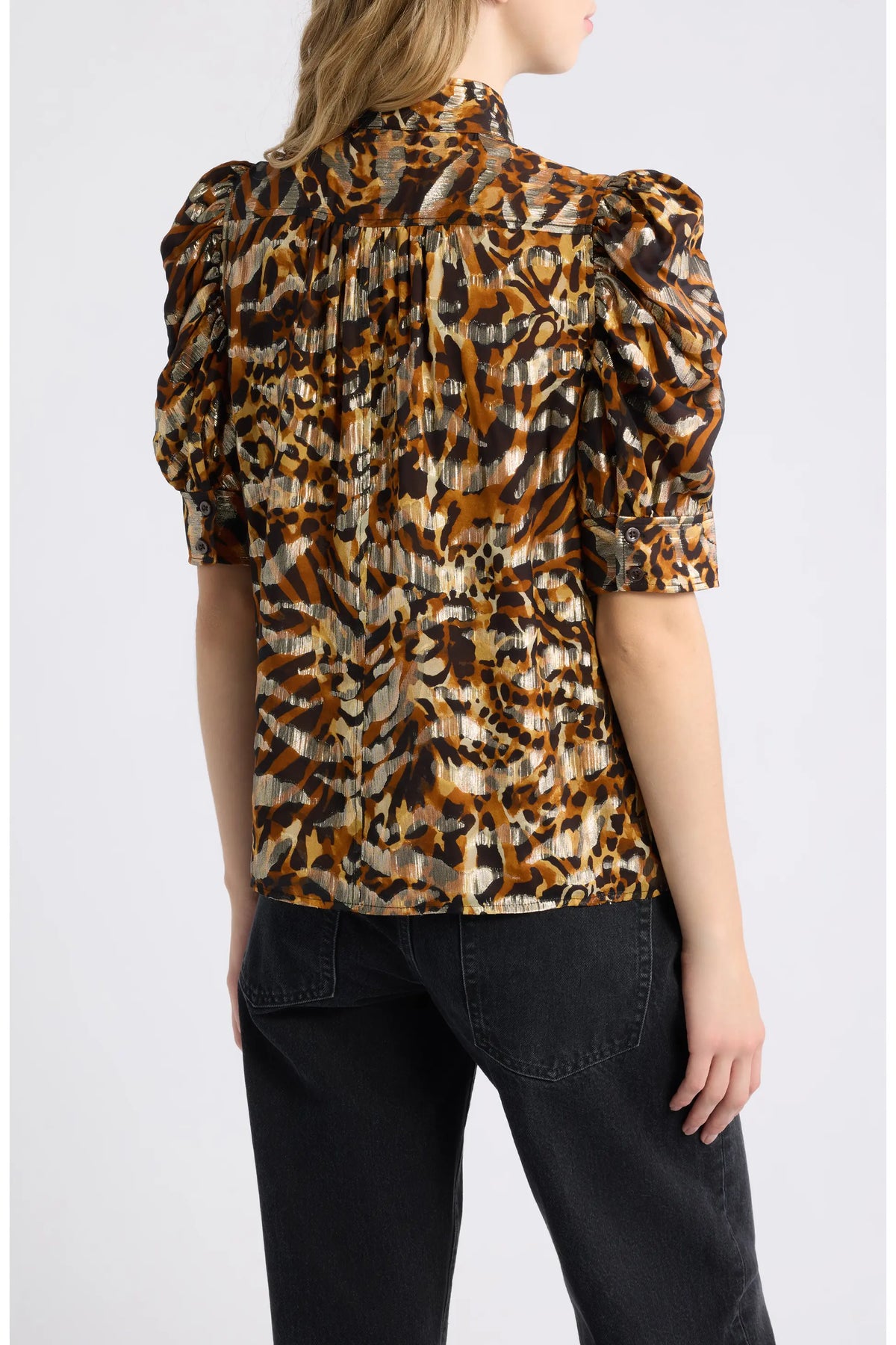 Frbl041 Metallic Puff Sleeve Blouse