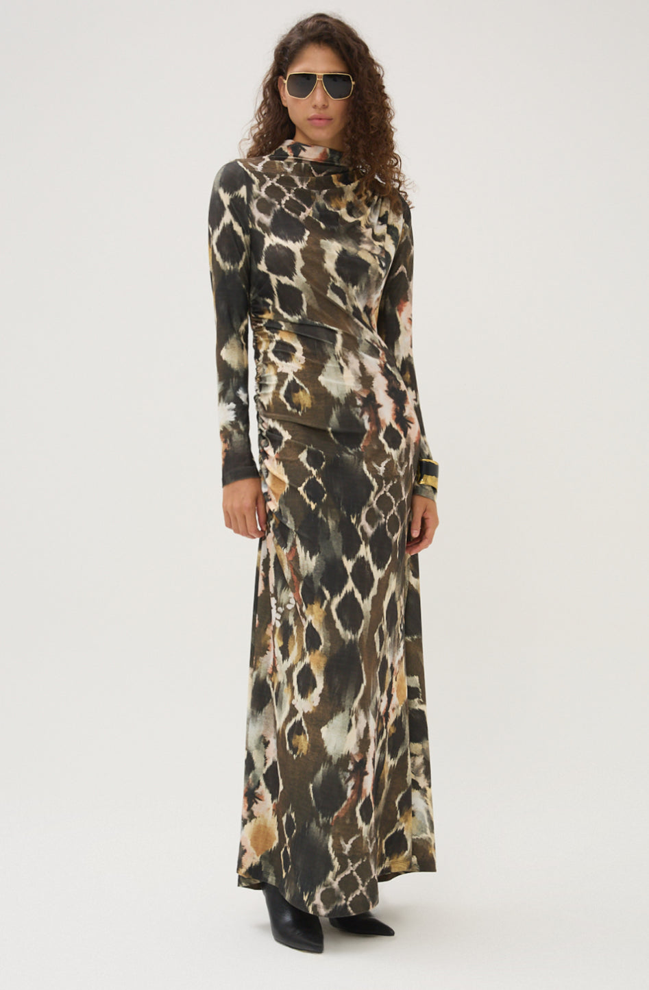 Ma4030 Printed Brown Maxi Dress