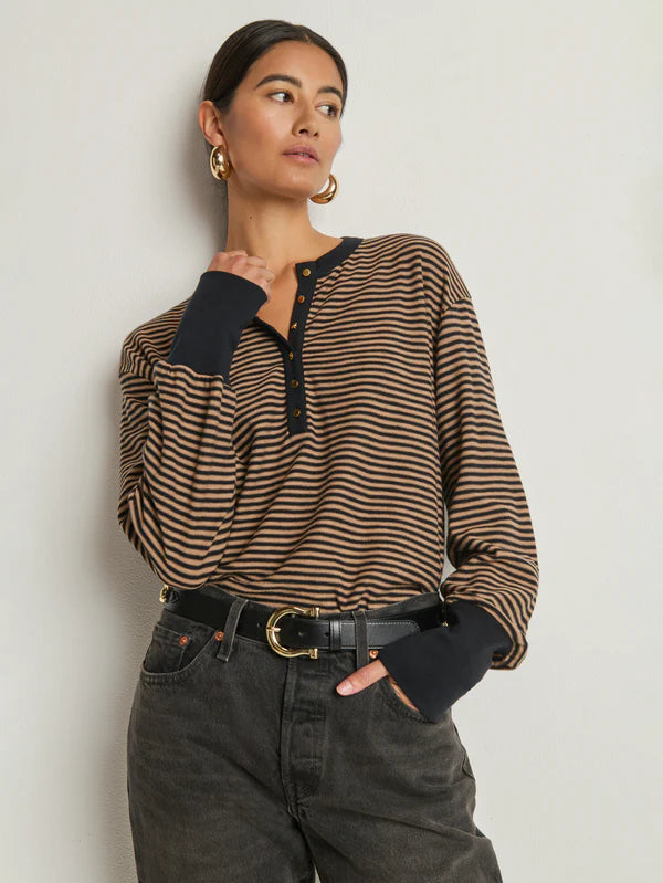 Na11161 Cocoa Stripe Henley Top
