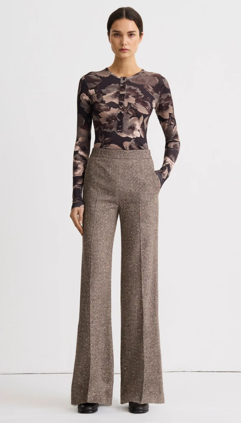 Sm26040 Brown Tweed Wide Leg Pants