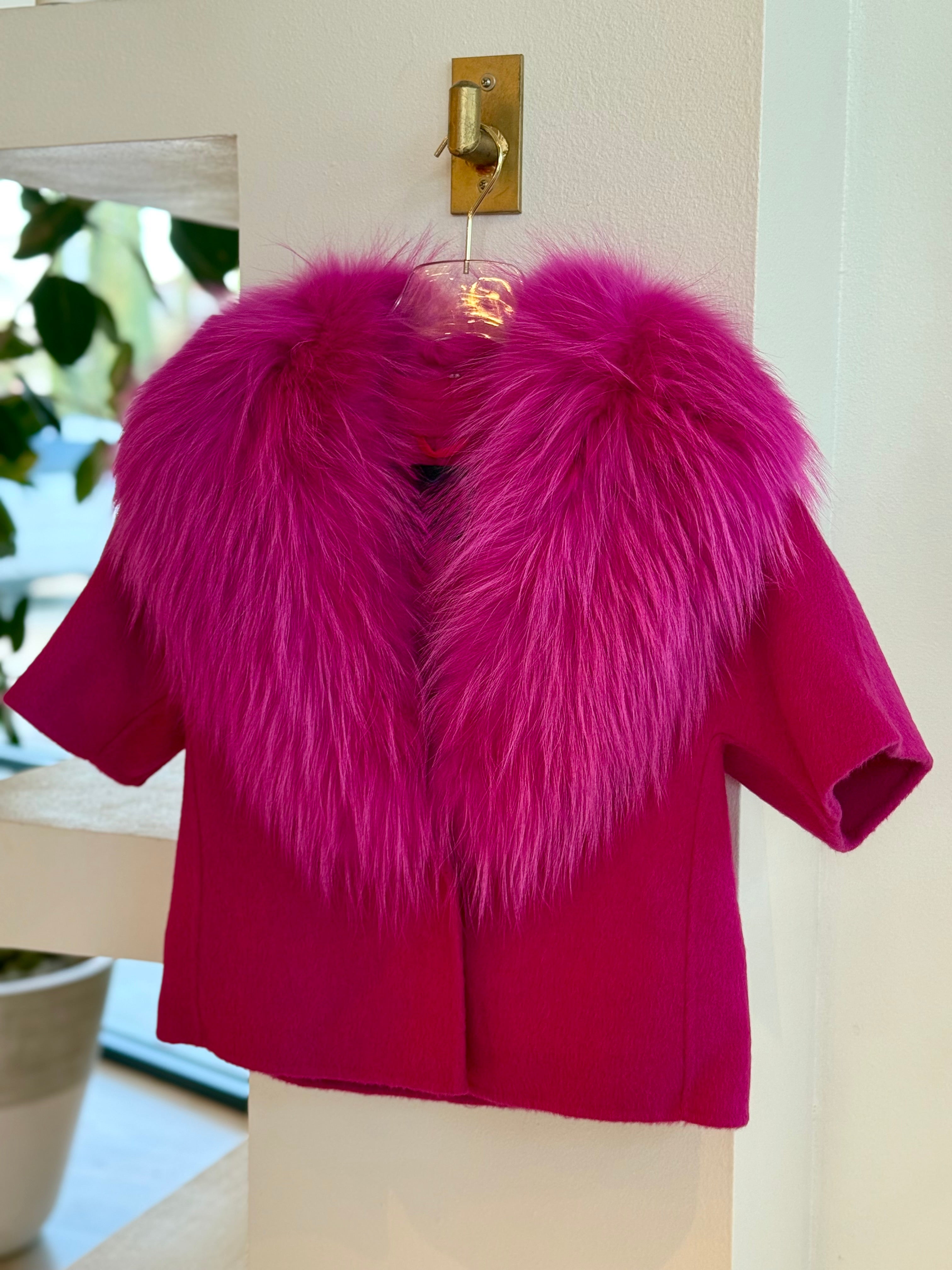 Pi6203 Hot Pink Fur Collar Jacket