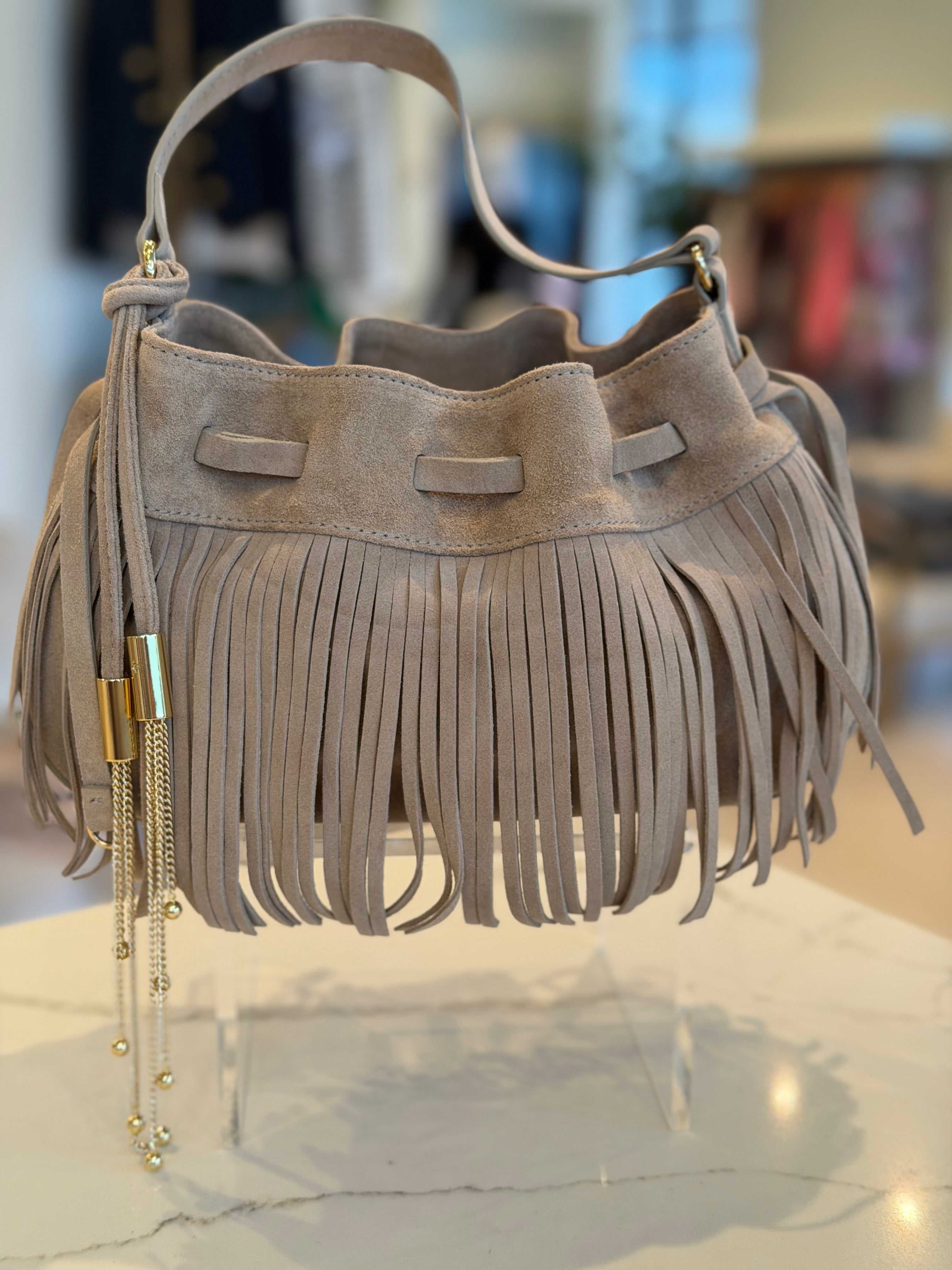 Behx304 Tan Suede Crossbody Bag