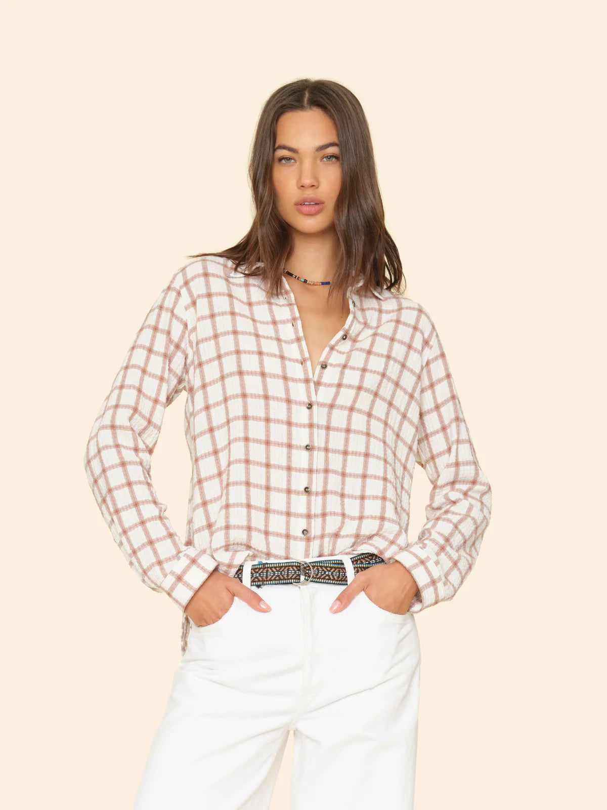 Xix5trp111 Xirena Cream Windowpane Blouse