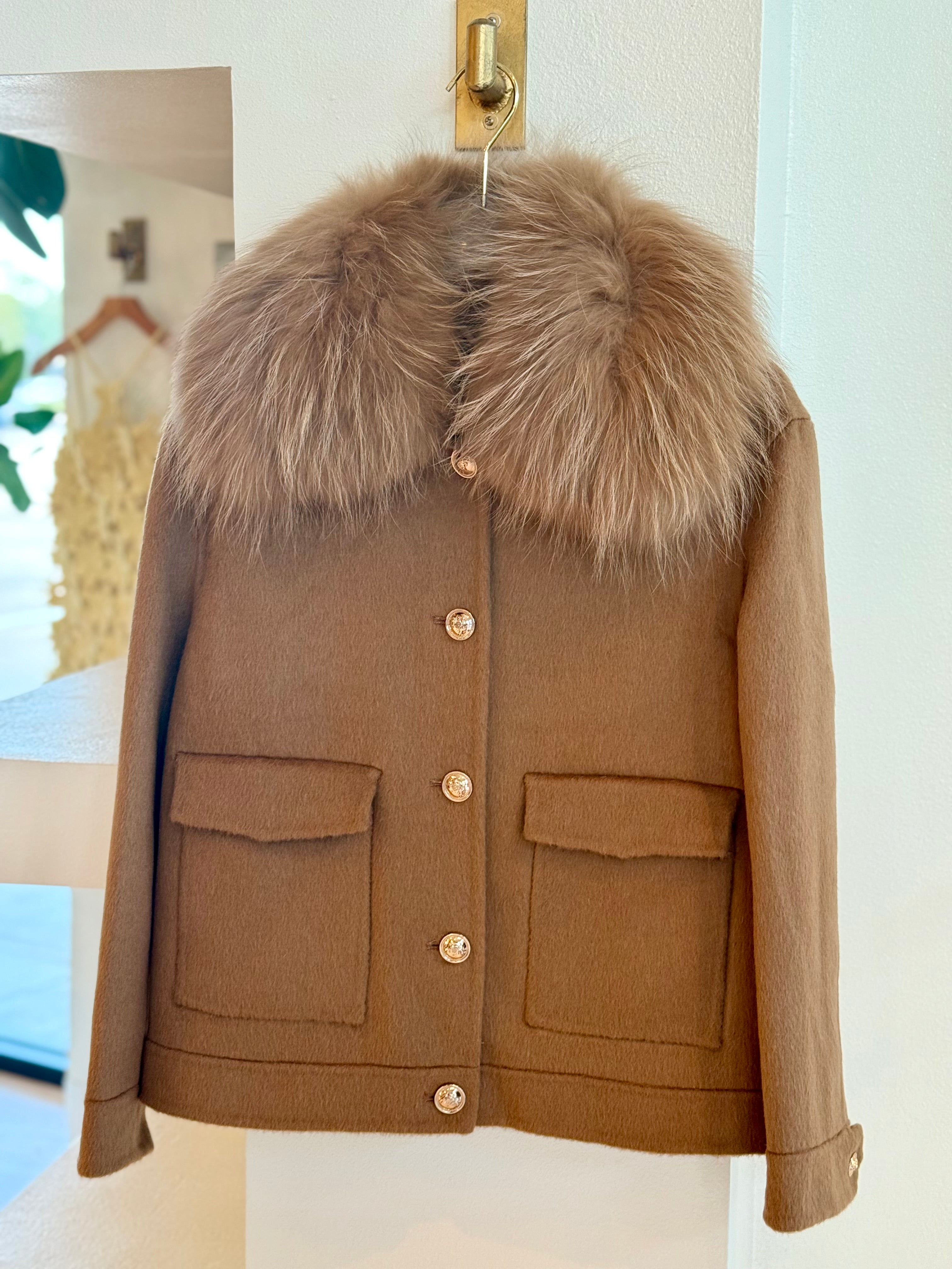 Pi6308 Camel Fur Bomber Jacket