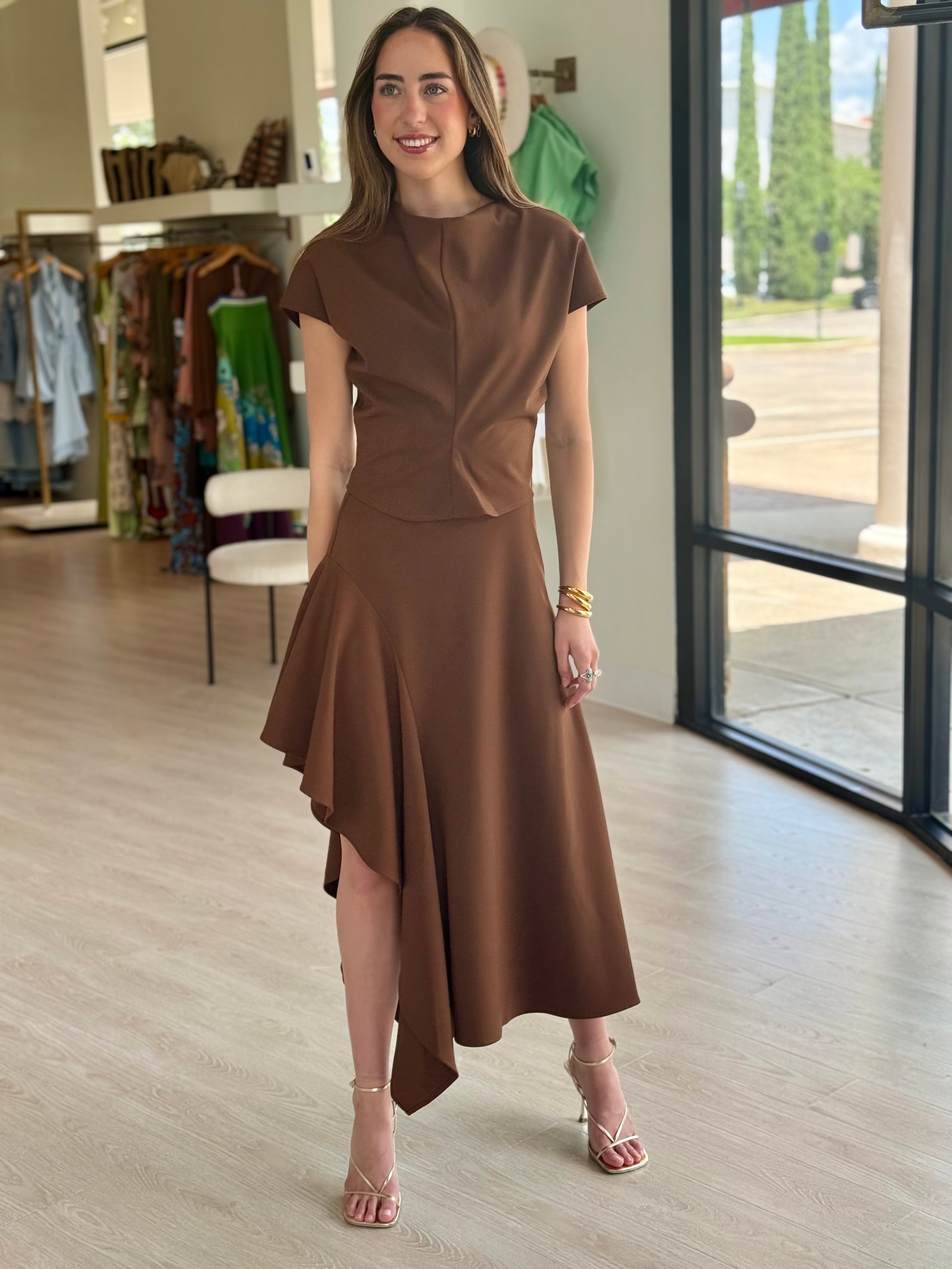 Cl1756 Chestnut Midi Skirt