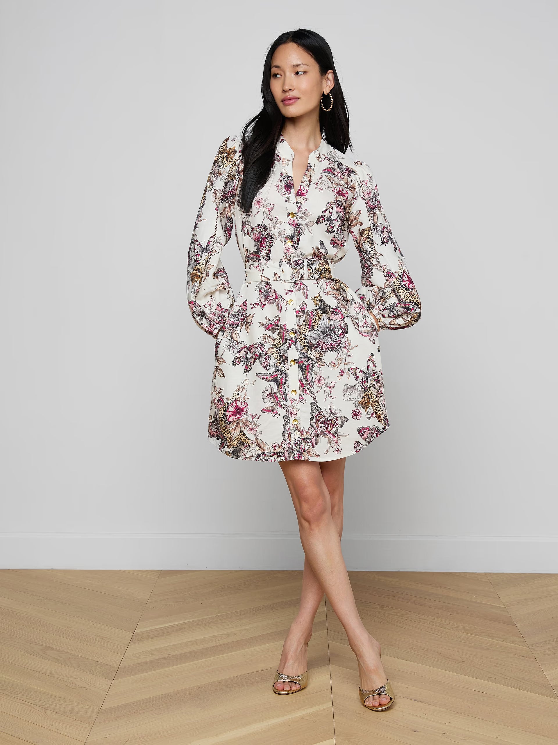 La61682 Belted Butterfly Linen Dress