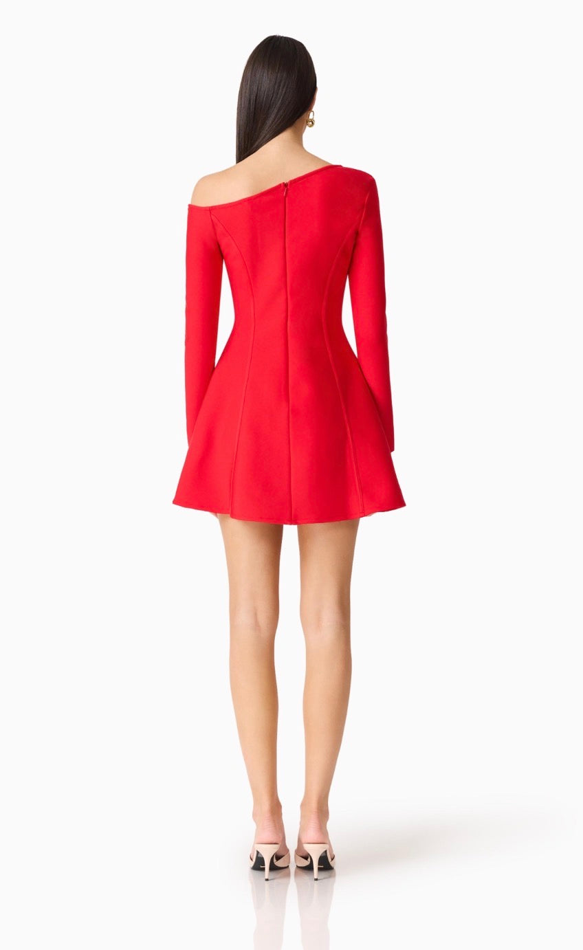 red asymmetrical mini dress Briar Red Asymmetric Cutout Bow Mini Dress / XXL