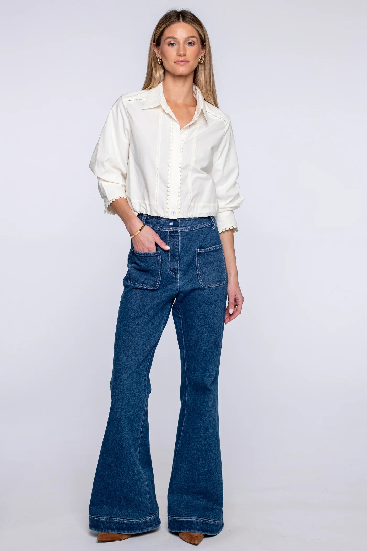El2633 Scallop Trim Poplin Top