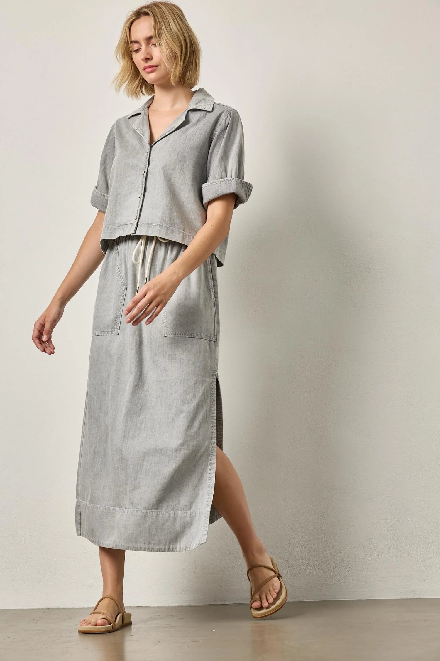 Lipa3260 Grey Denim Cuffed Shirt