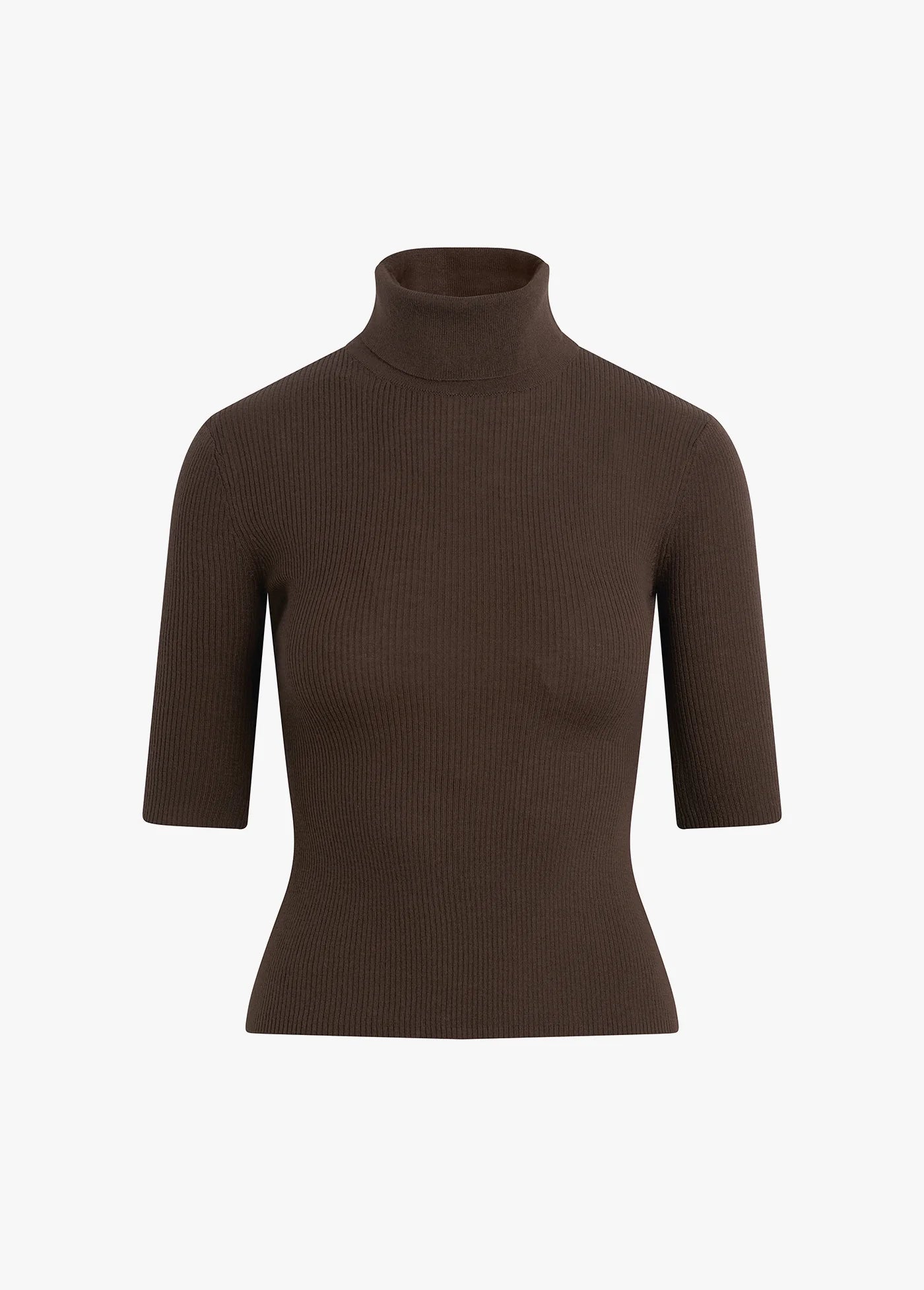 Fa3536 Brown Fitted Turtleneck Top