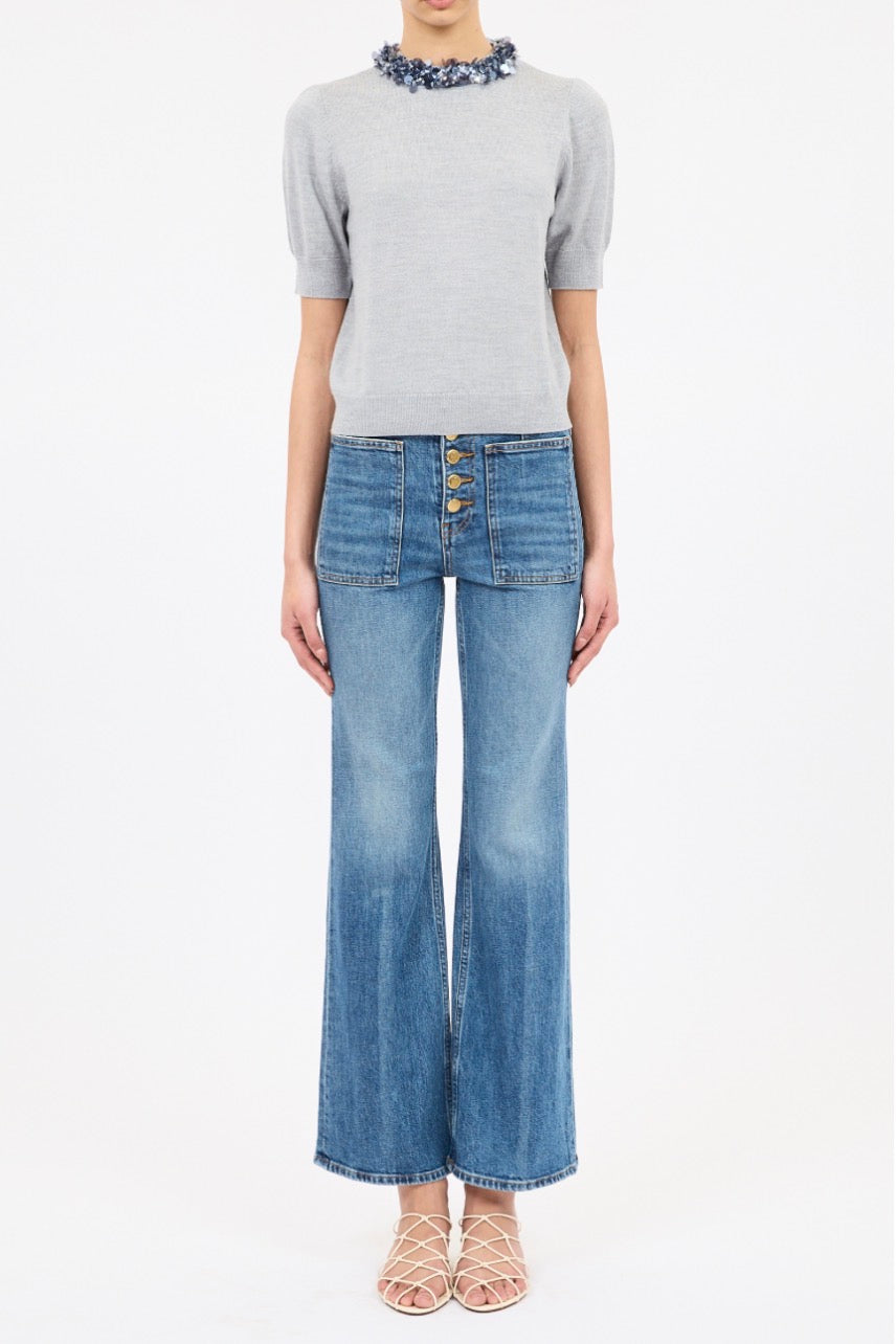 Ul0740 Grey Embellished Collar Top