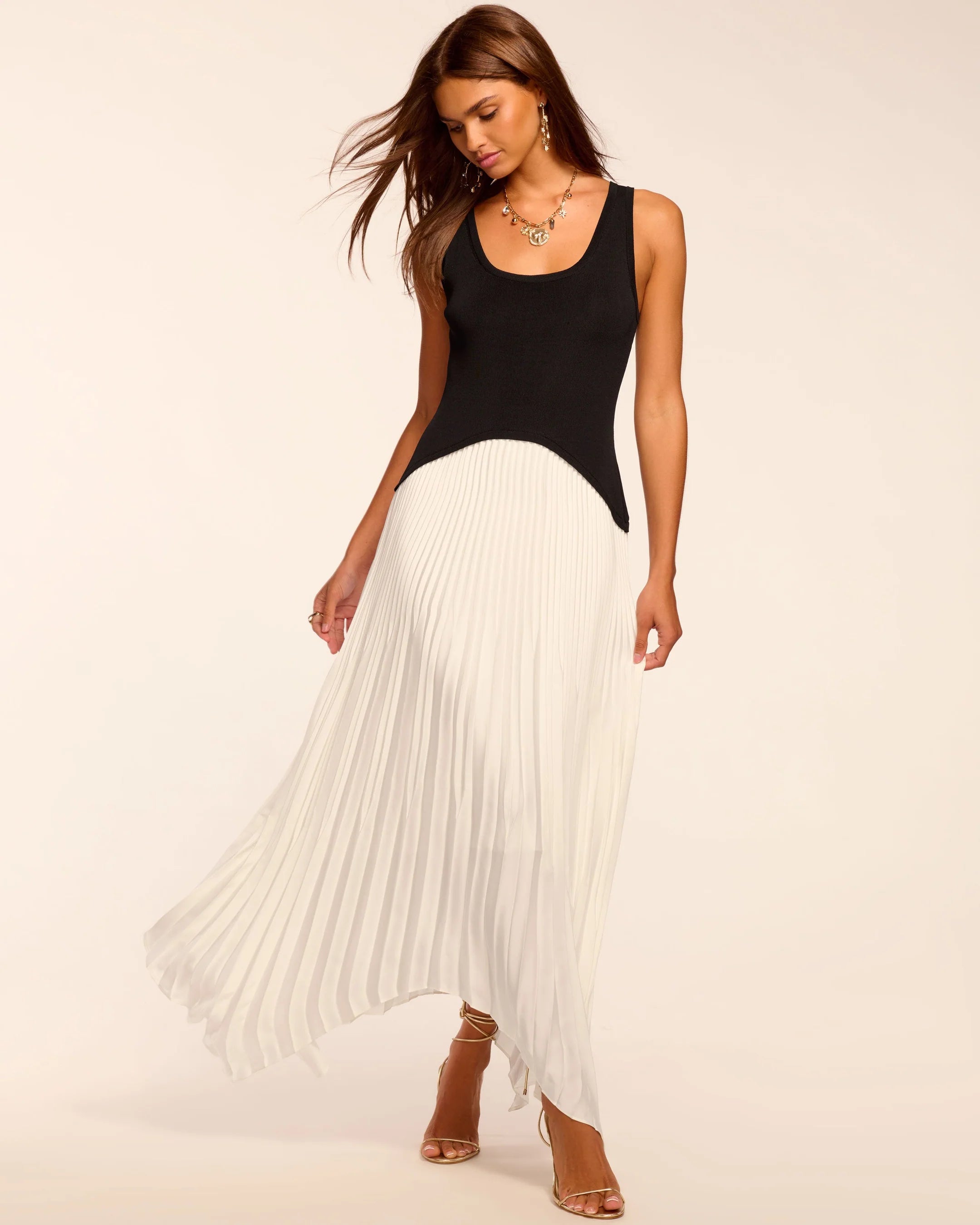 Ra3010 Two Tone Pleated Dress
