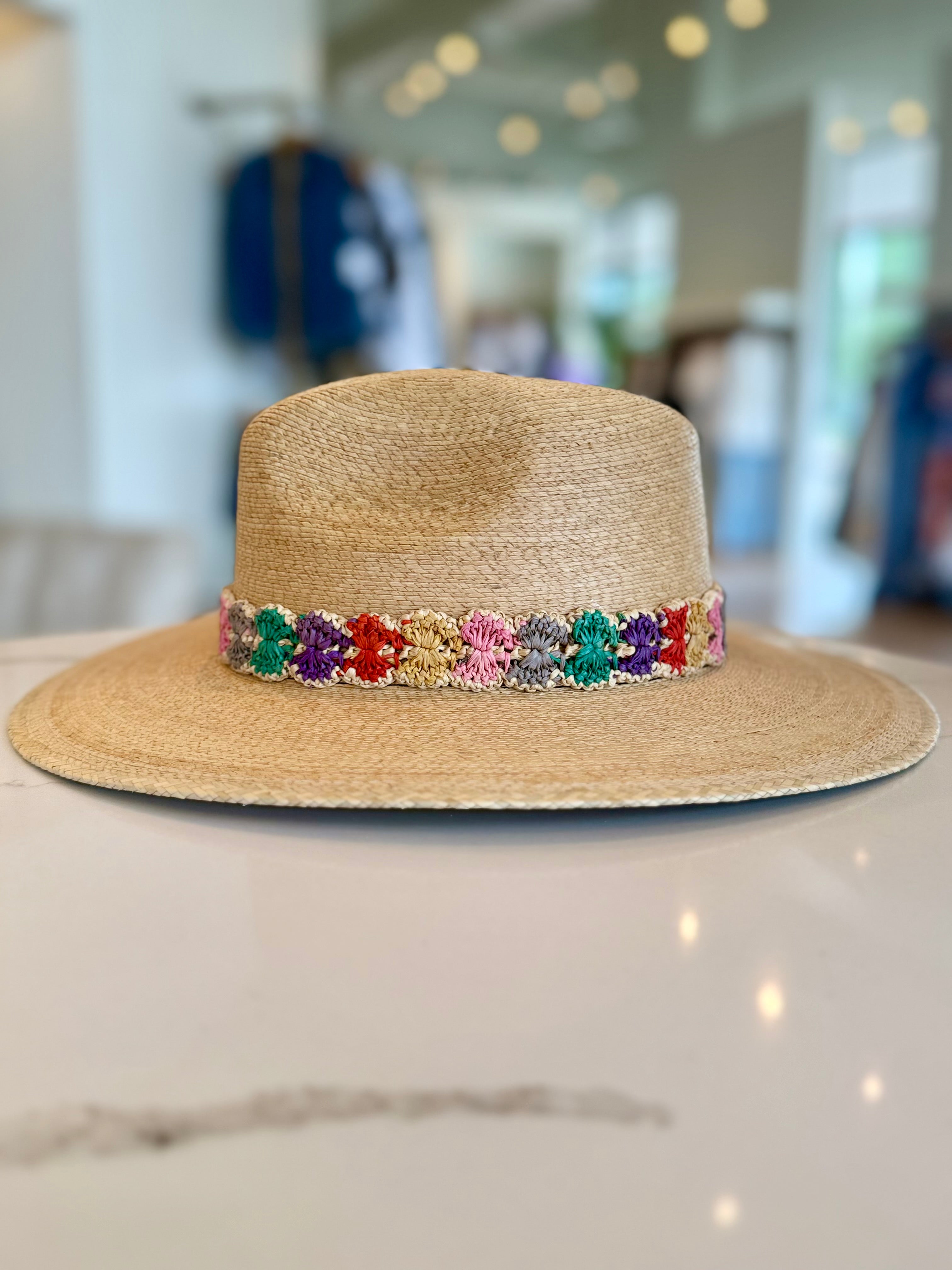Tan Palm Hat - Pastel Rainbow