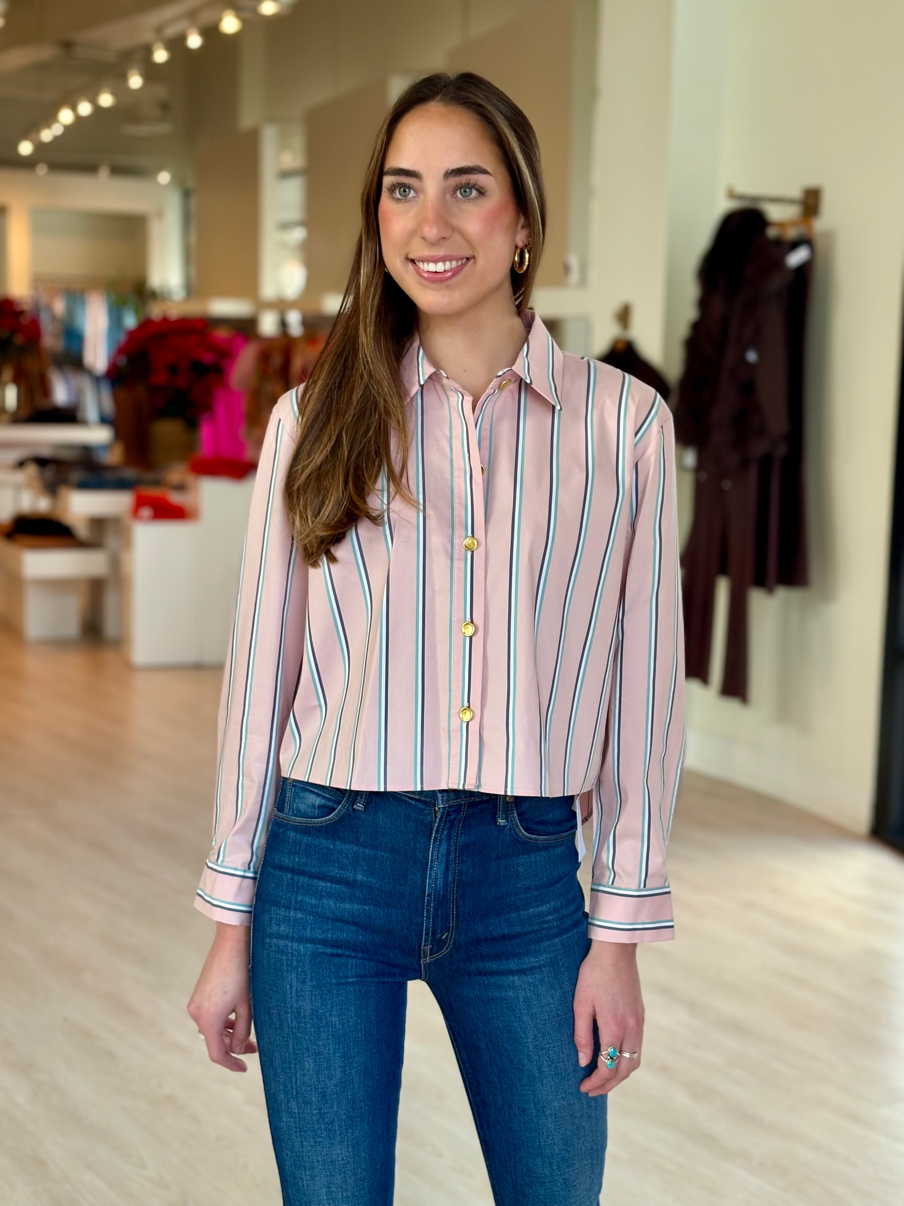 La40548 Stripe Button Down Blouse