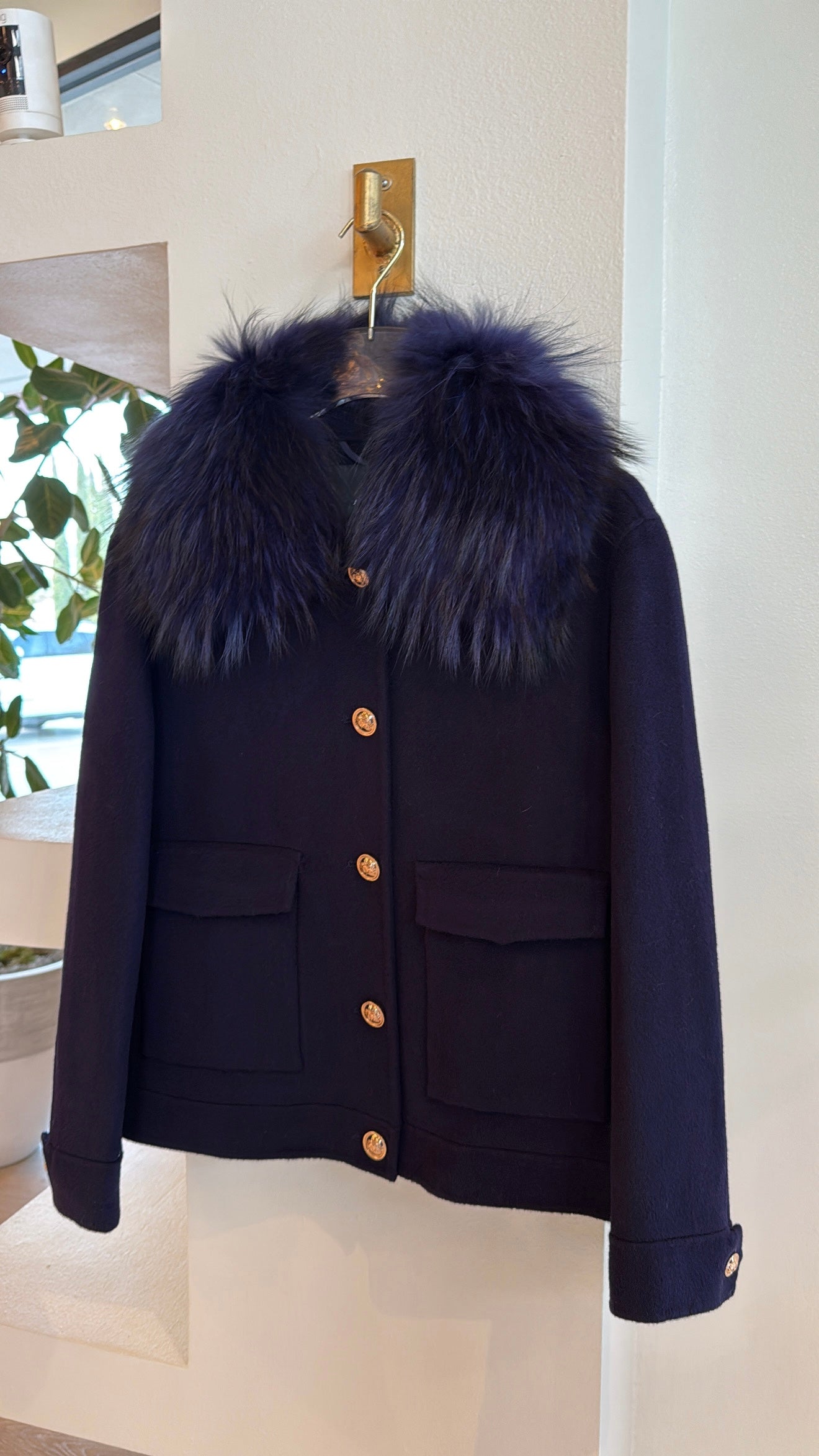 Pi6308 Navy Fur Bomber Jacket