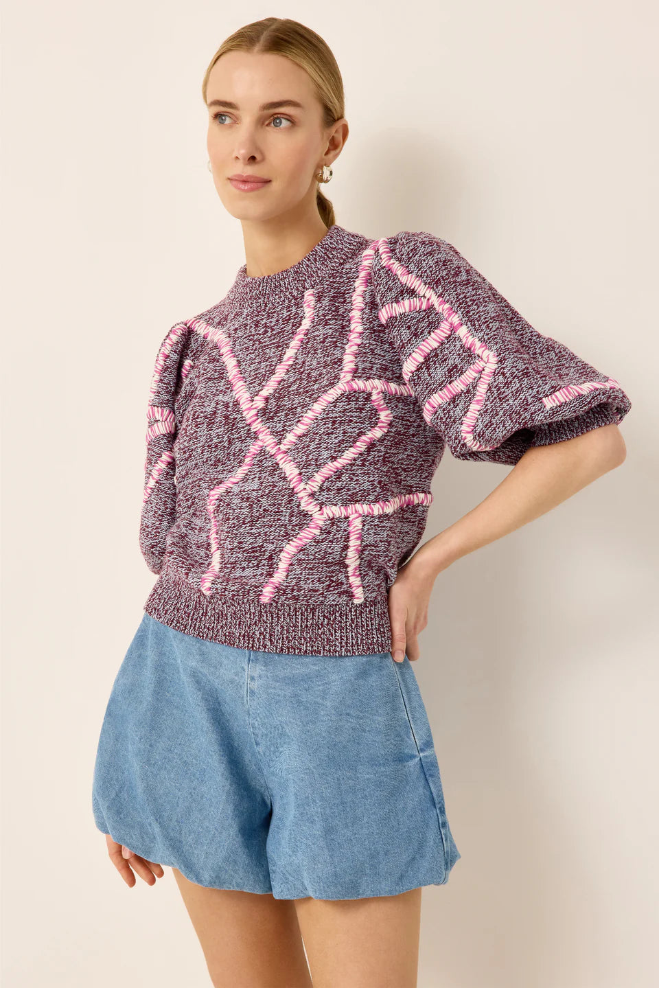 Ma444 Purple Puff Sleeve Sweater