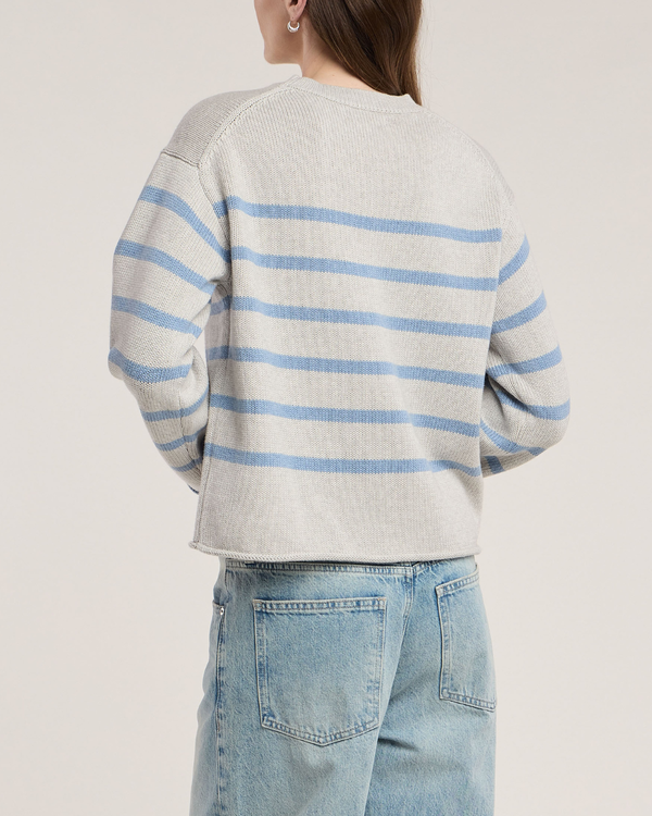Velucia Heather Grey Stripe Cotton Sweater