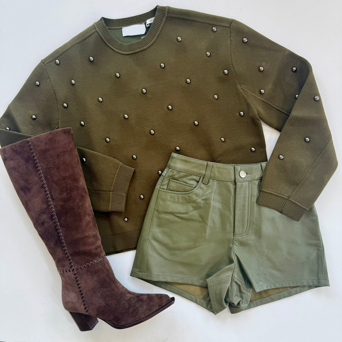 Esklou Khaki Green Studded Sweatshirt