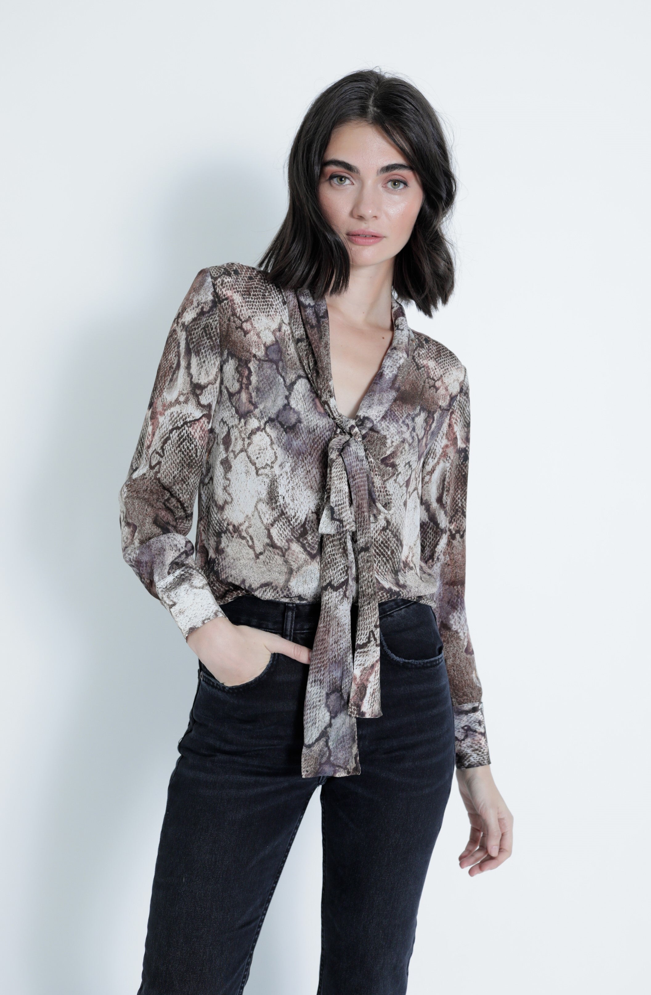 Ka11044 Natural Snake Print Top
