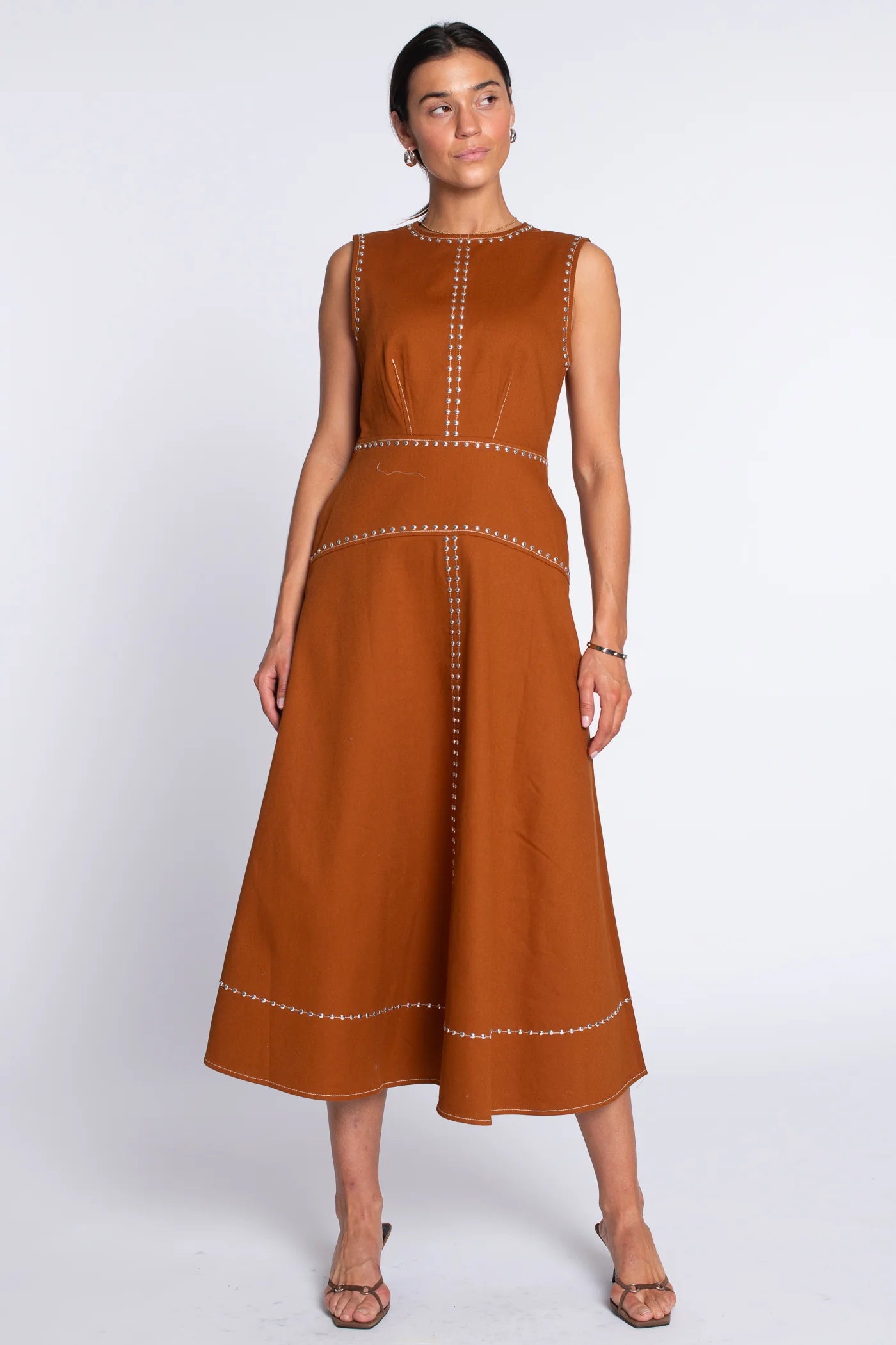 El1122 Chocolate Studded Midi Dress