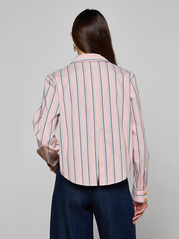 La40548 Stripe Button Down Blouse