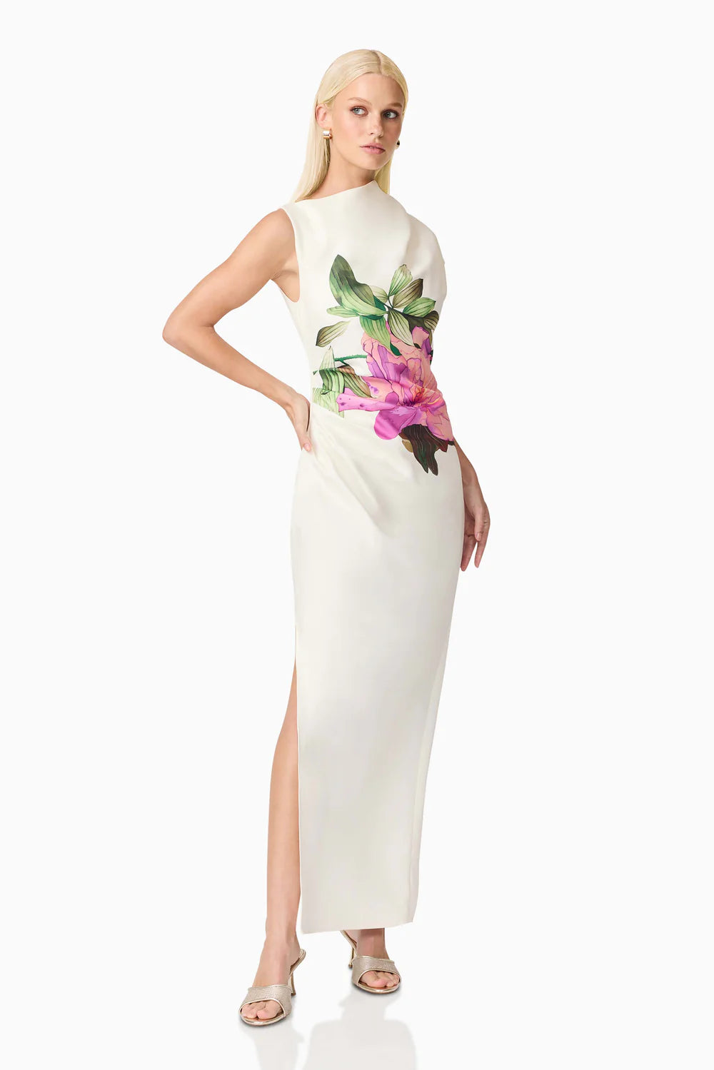 El2082518 Ivory Asymmetric Maxi Dress