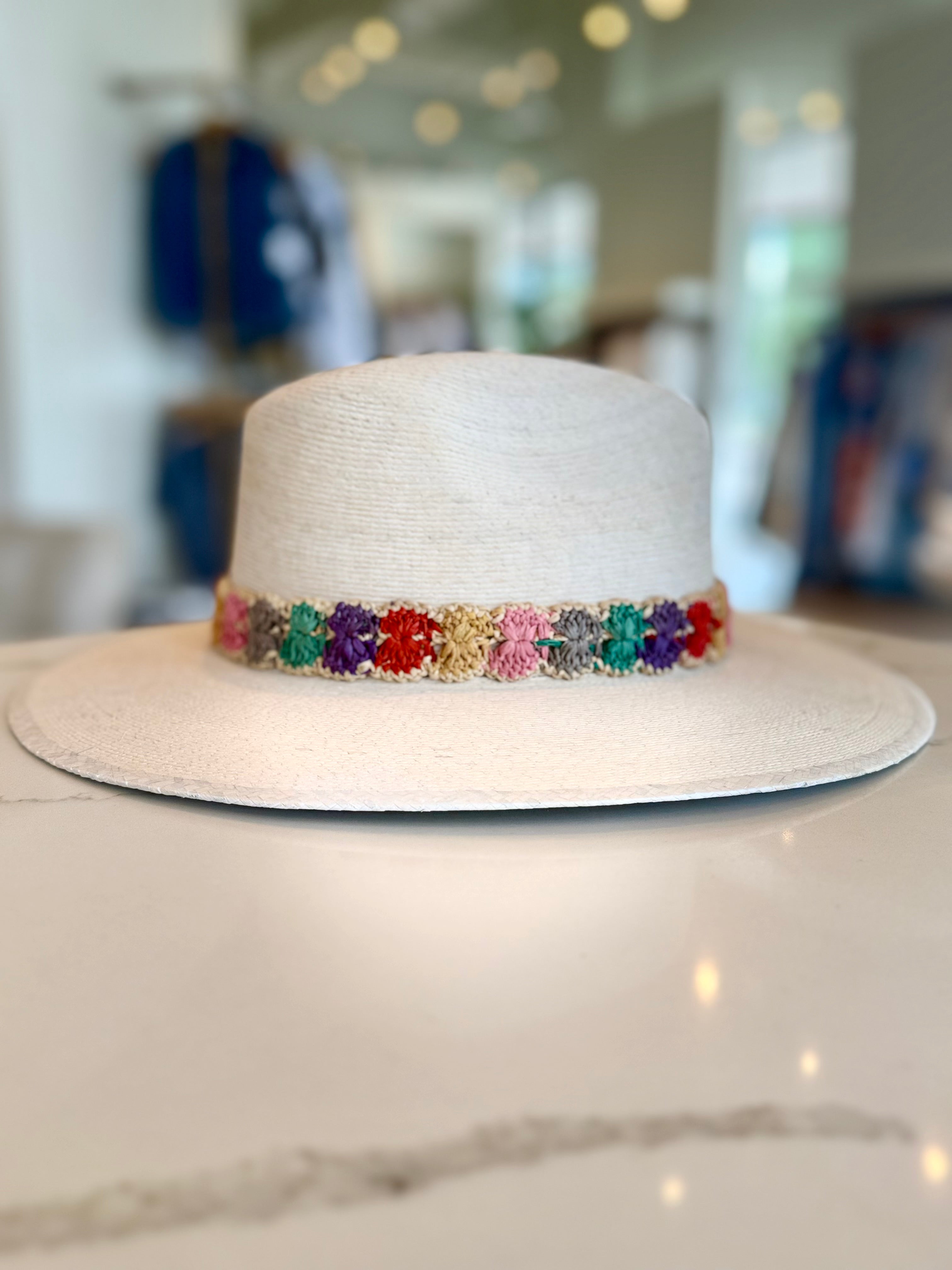 Cream Palm Hat - Pastel Rainbow