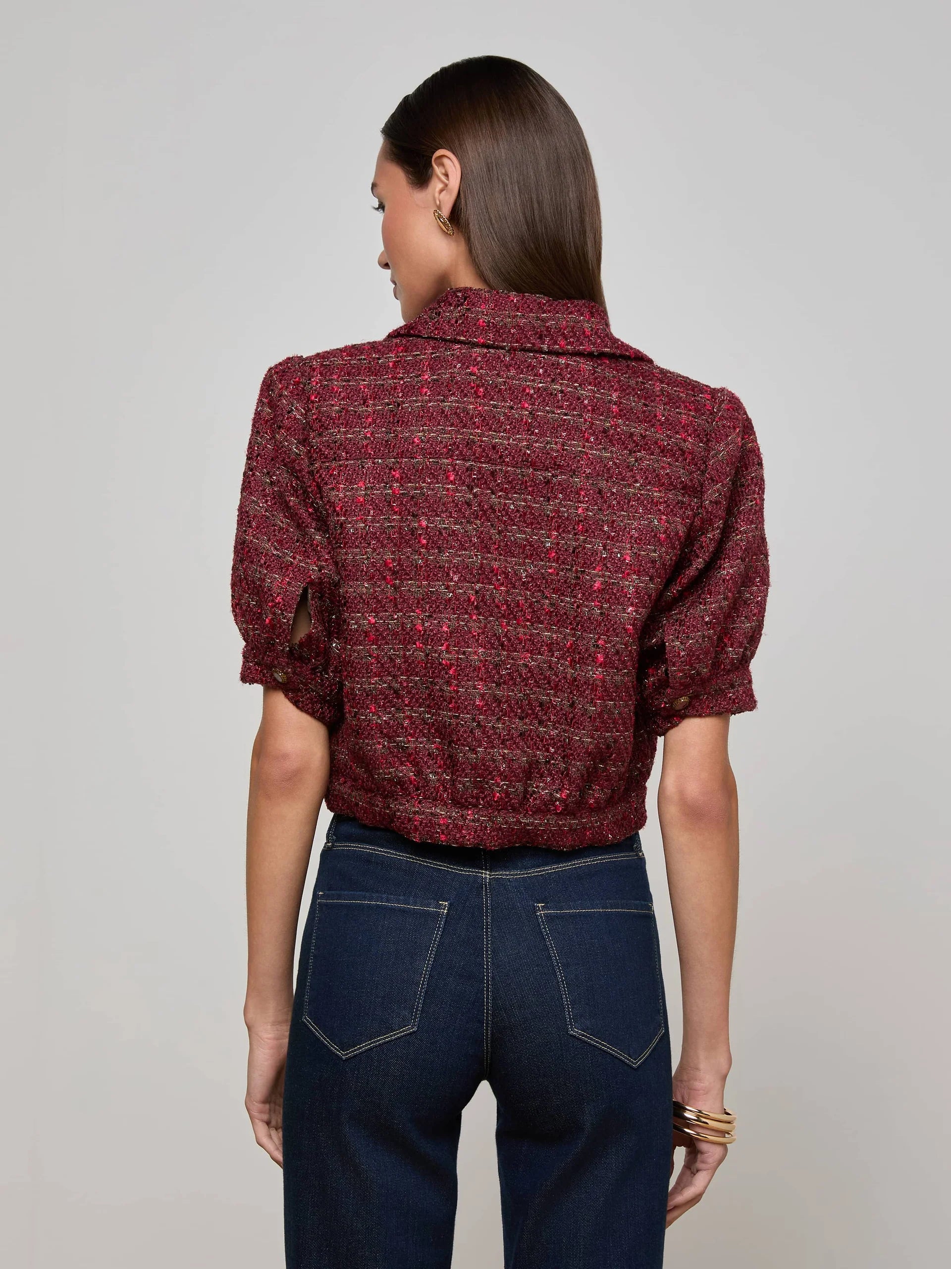La1687 Merlot Tweed Cropped Jacket
