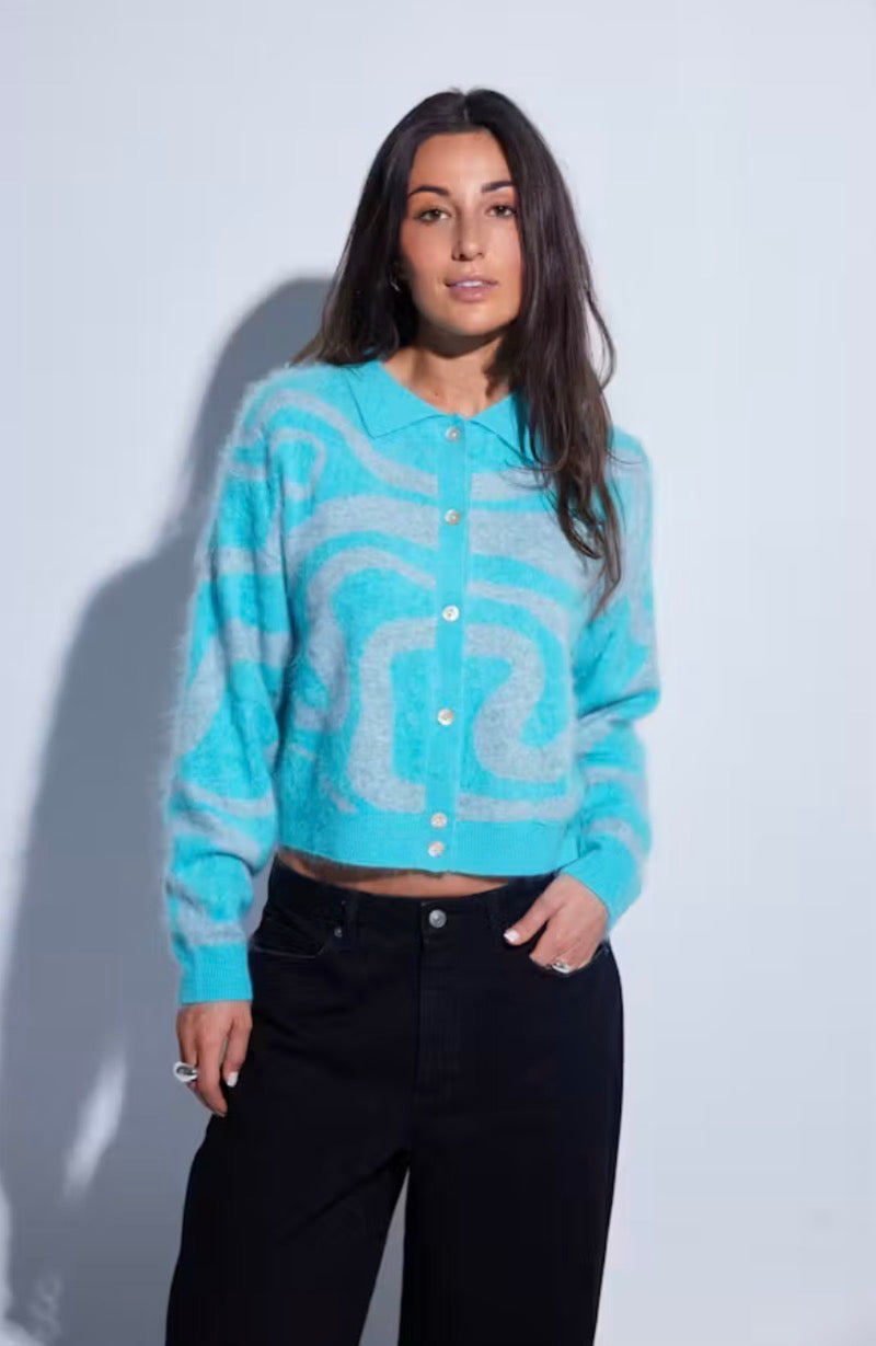 Co031 Aqua Polo Cardigan