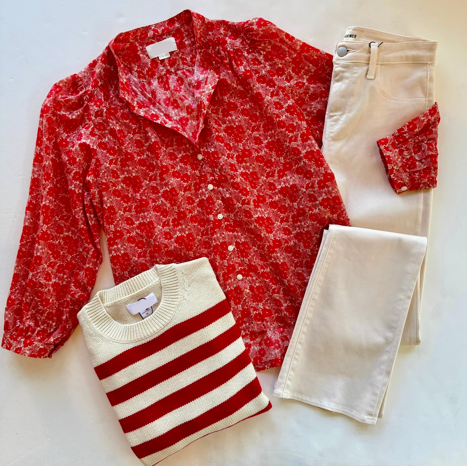 Trw1416 Trovata Red Daisy Long Sleeve Blouse
