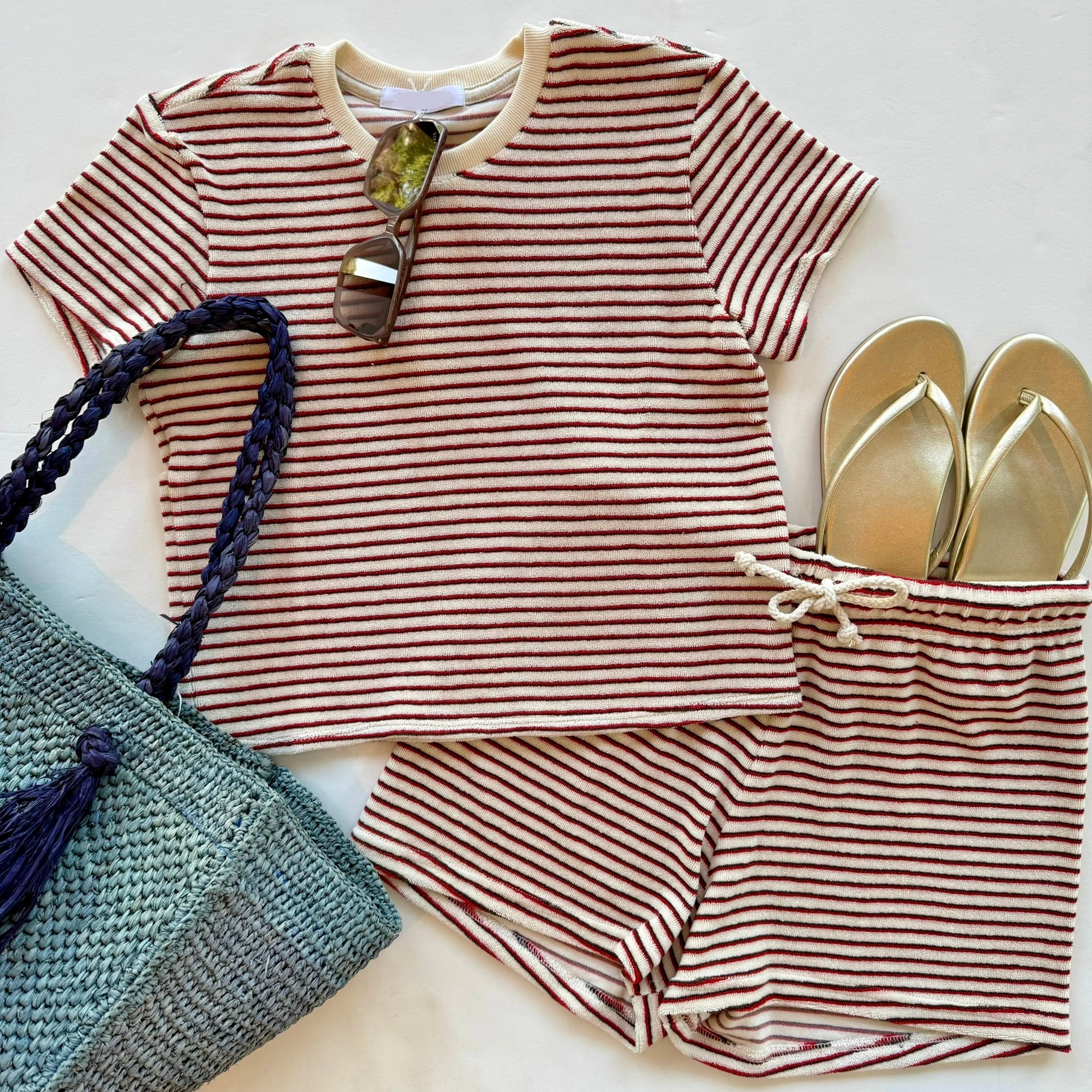 Set - Red Terrycloth Stripe Set