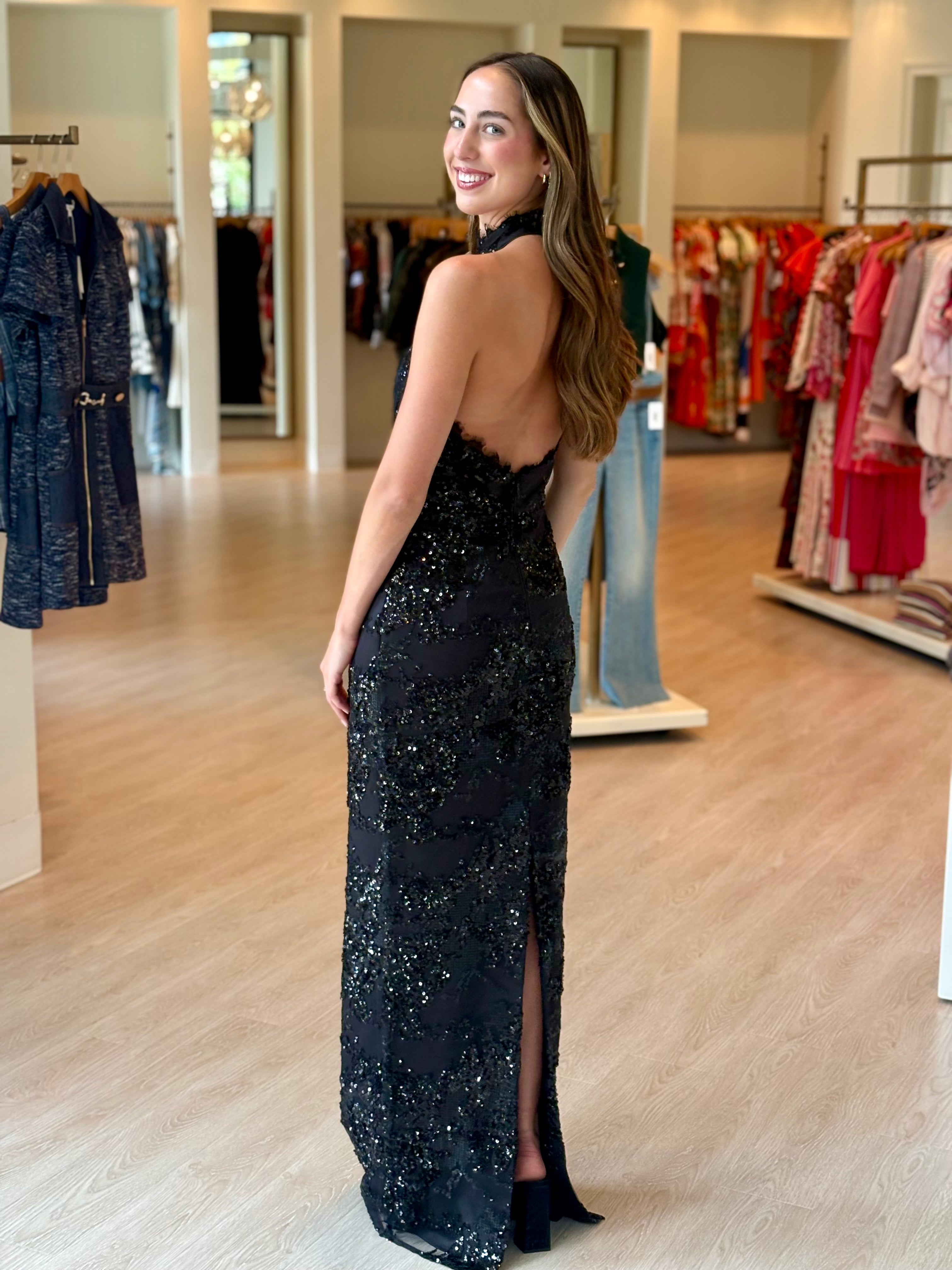 Re1807 Beau Sequin Halter Gown